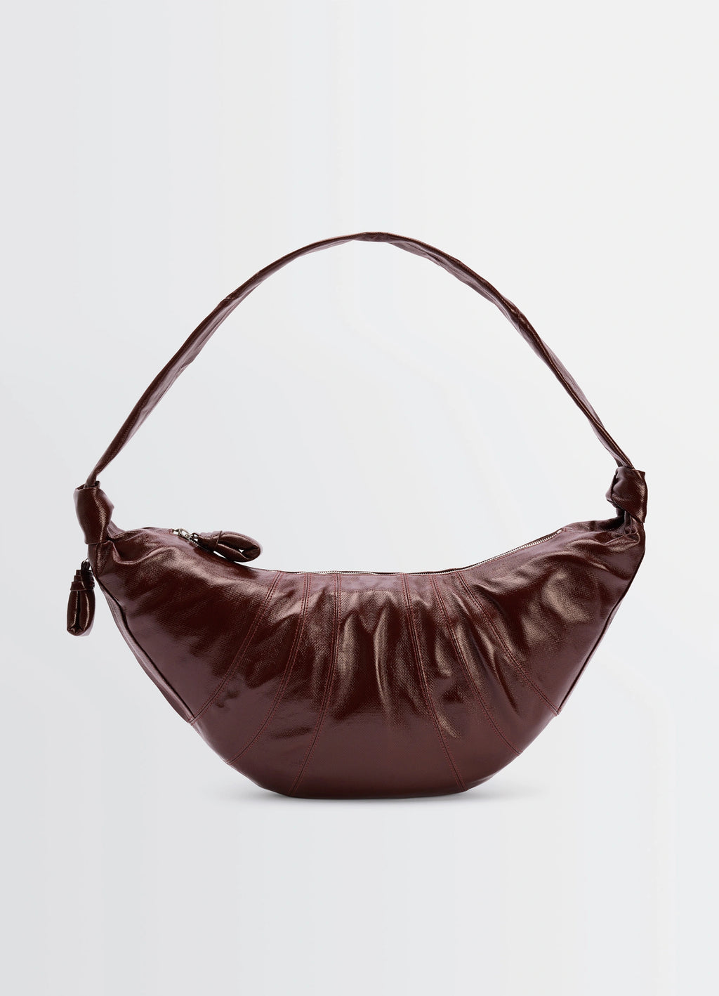 Lemaire Large Croissant Bag in coated cotton canvas, product shot, front view curved silhouette