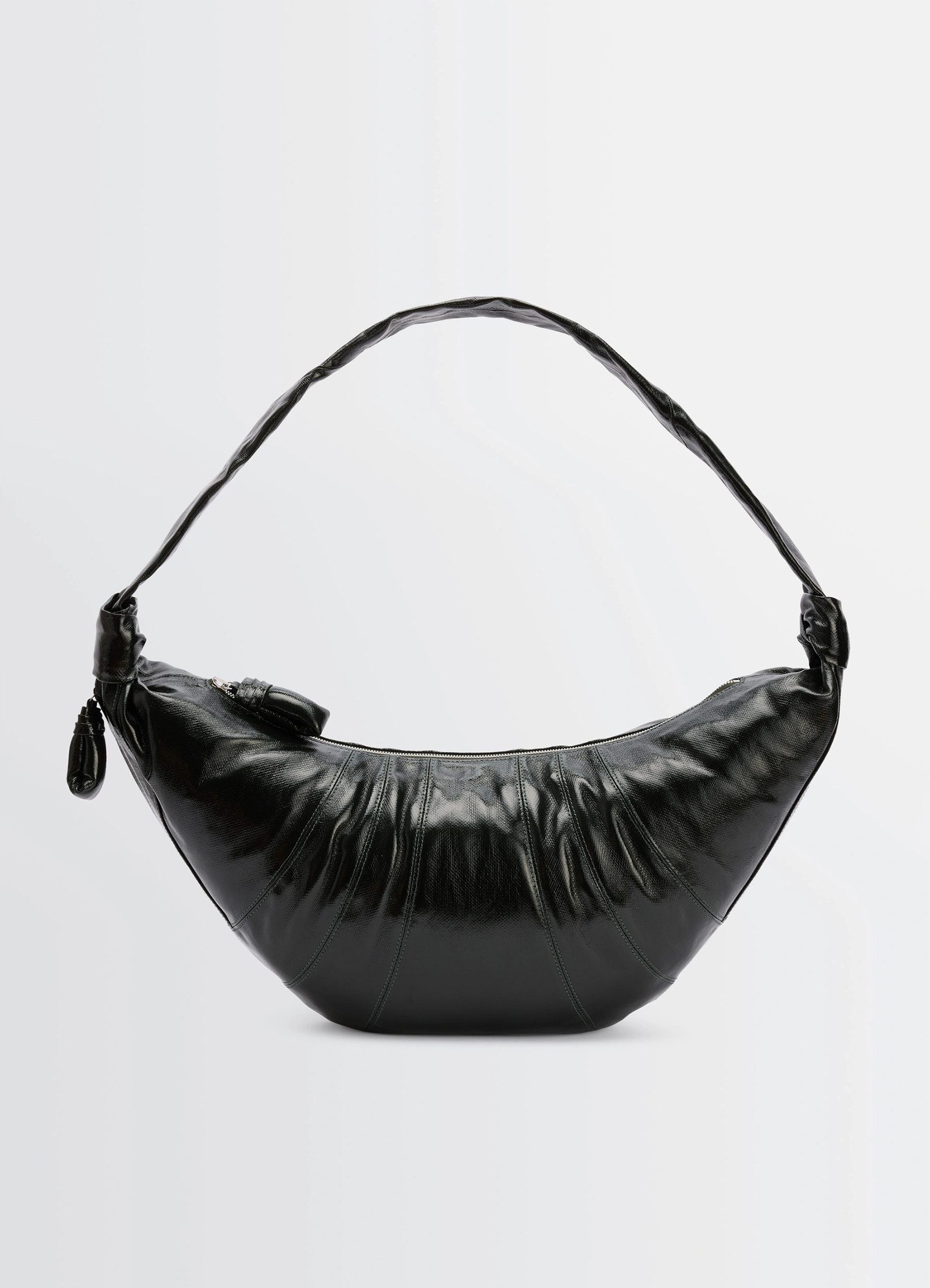 Lemaire large croissant bag in coated cotton canvas, product shot, front view textured finish