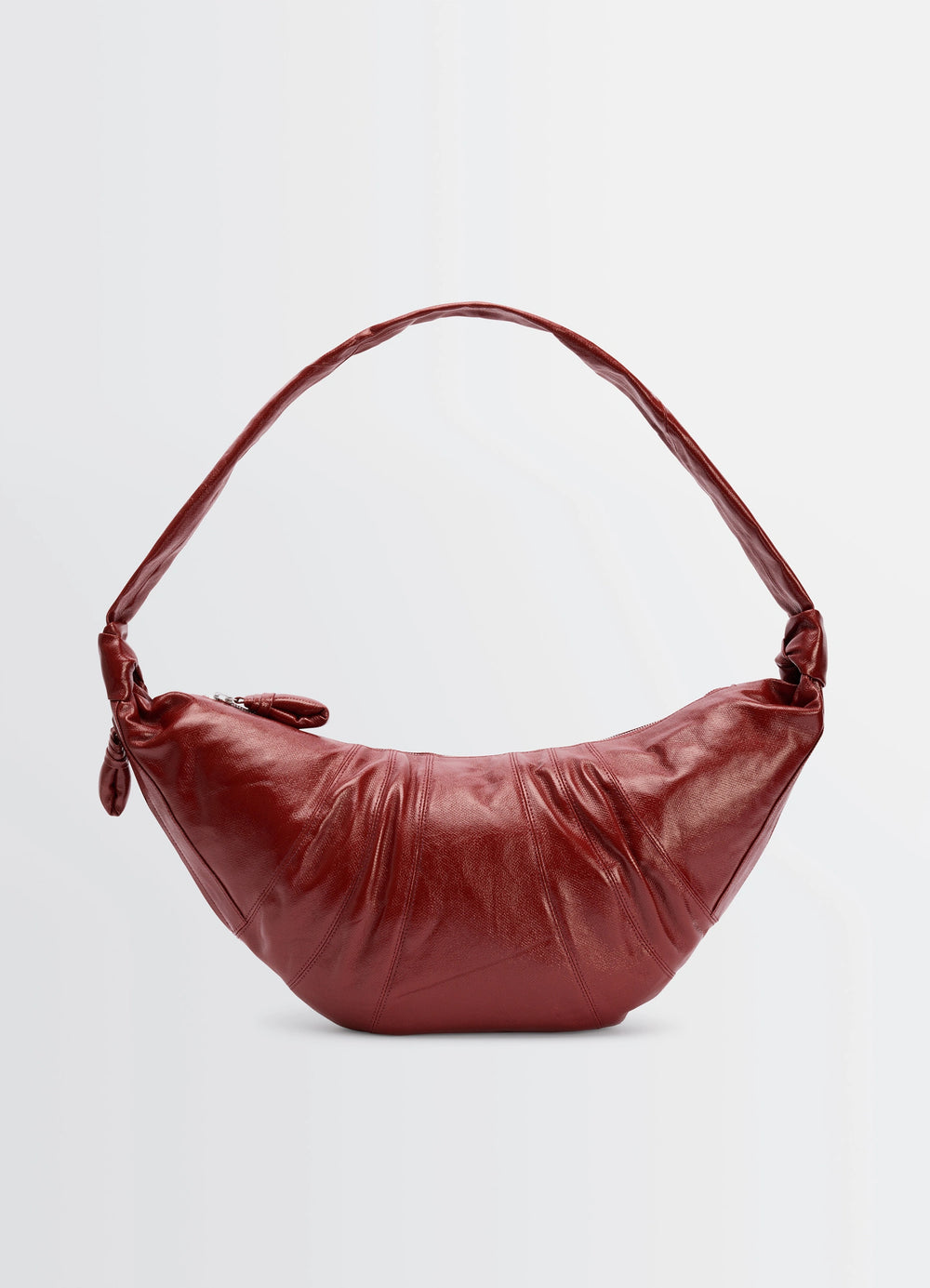 Lemaire Large Croissant Bag in Red coated cotton canvas, product shot, side view textured pleats