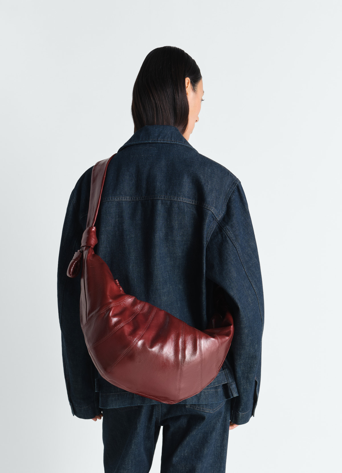 Large croissant bag in coated cotton