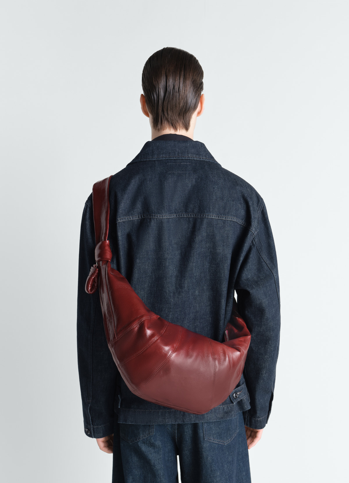 Large croissant bag in coated cotton