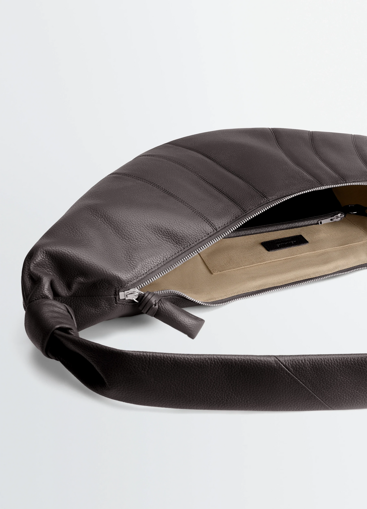 LARGE CROISSANT BAG IN LEATHER - Dark Chocolate - Soft Grained