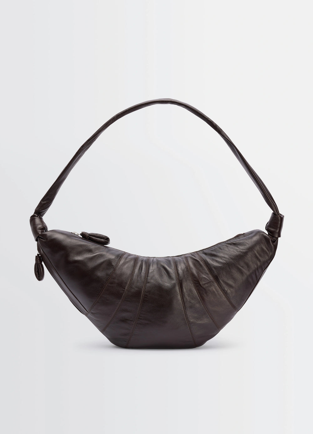 Lemaire Large Croissant Bag in Nappa Lamb Leather, product shot, front view arched handle design