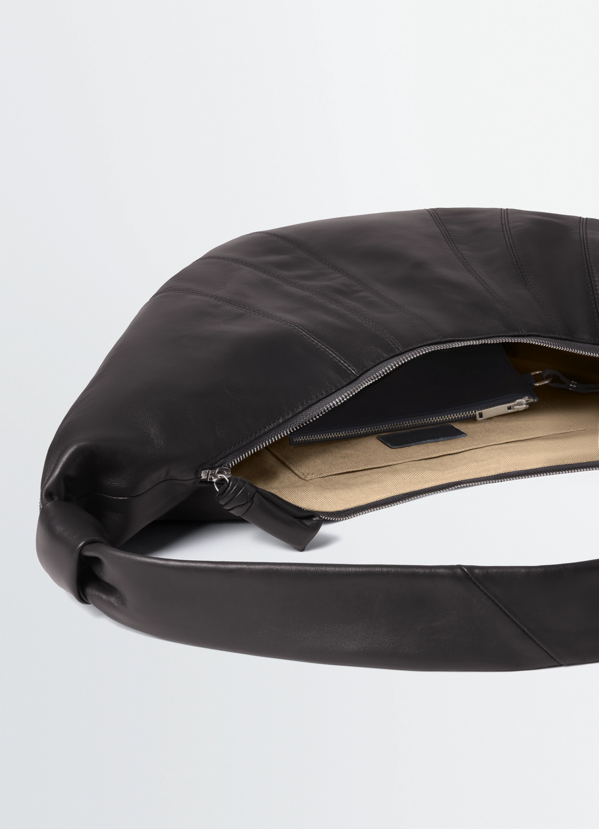 LARGE CROISSANT BAG IN LEATHER - Dark Chocolate - Soft Nappa