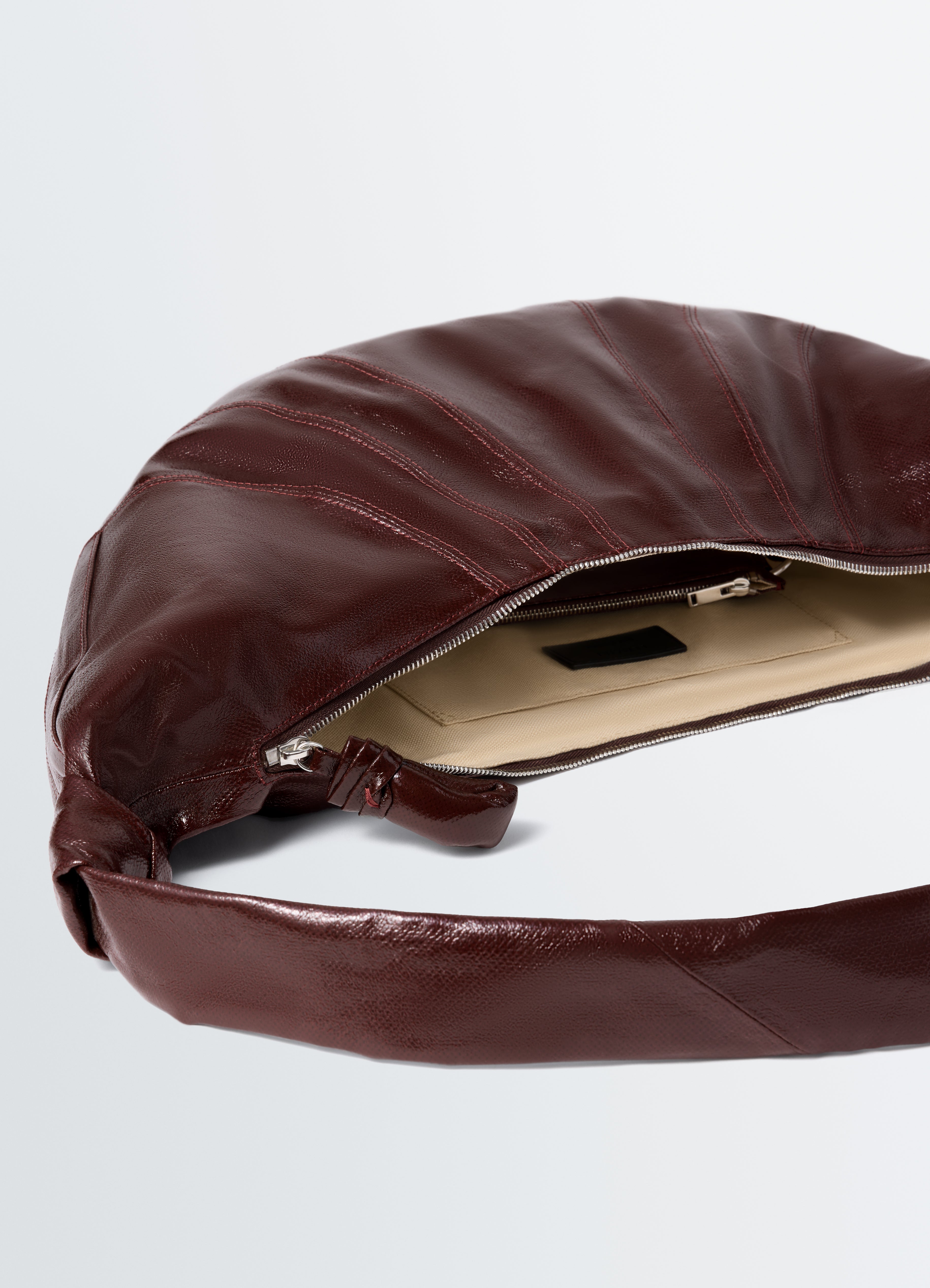 LARGE CROISSANT BAG IN COATED COTTON - Chocolate Fondant - Coated