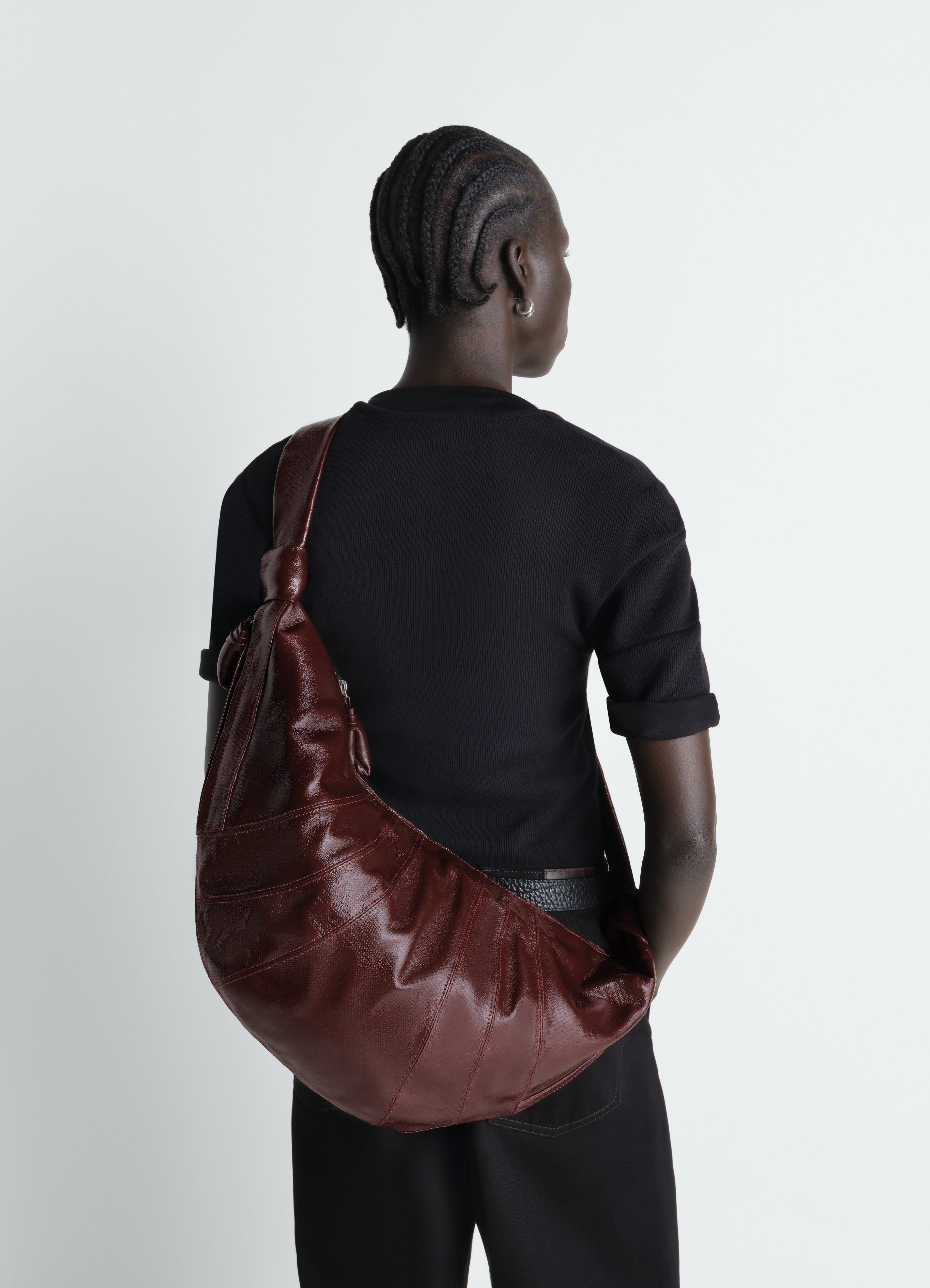 LARGE CROISSANT BAG IN COATED COTTON - Chocolate Fondant - Coated