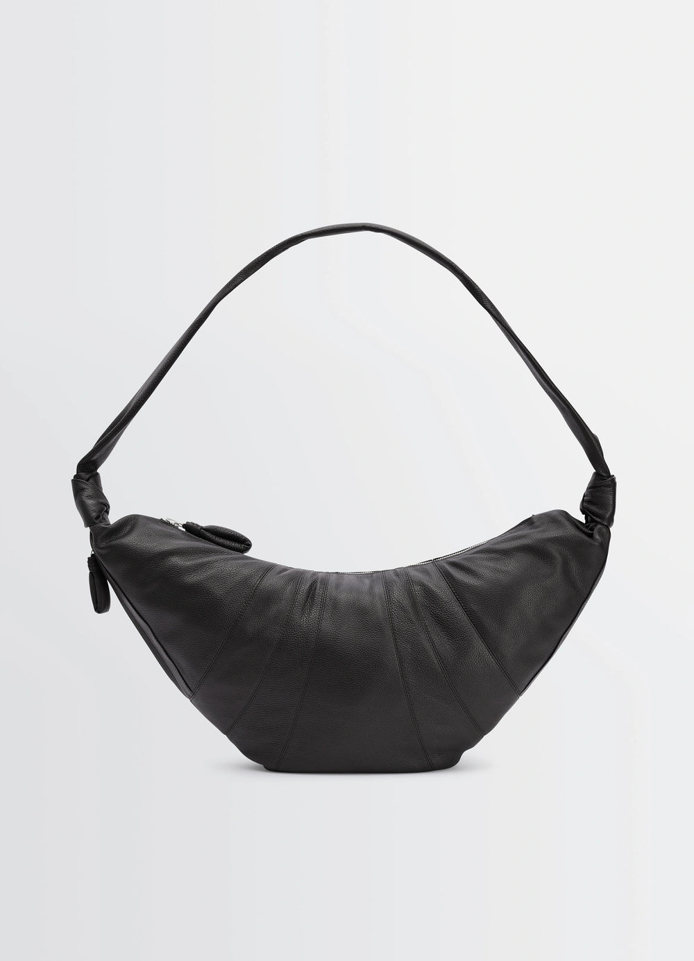Lemaire Large Croissant Bag in Grained Leather, product shot, front view arched silhouette