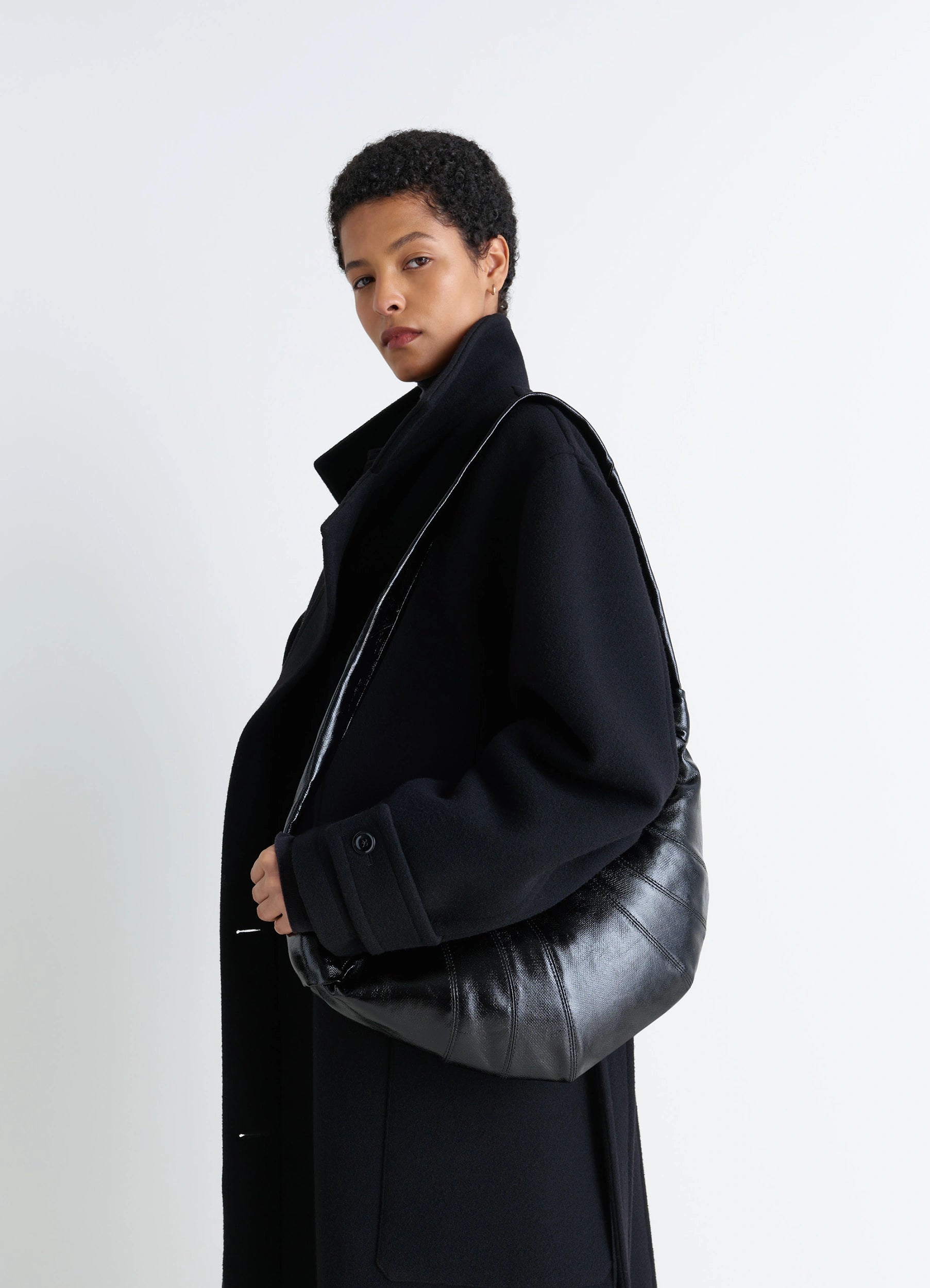 MEDIUM CROISSANT BAG - Black - Coated Cotton - Unisex | LEMAIRE