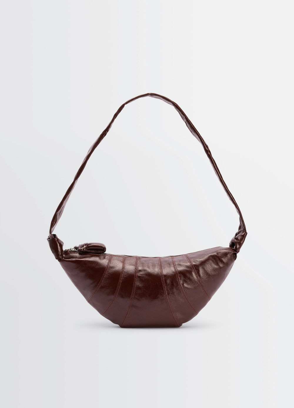Lemaire Medium Croissant Bag in Brown Coated Cotton Canvas, product shot, side view textured finish