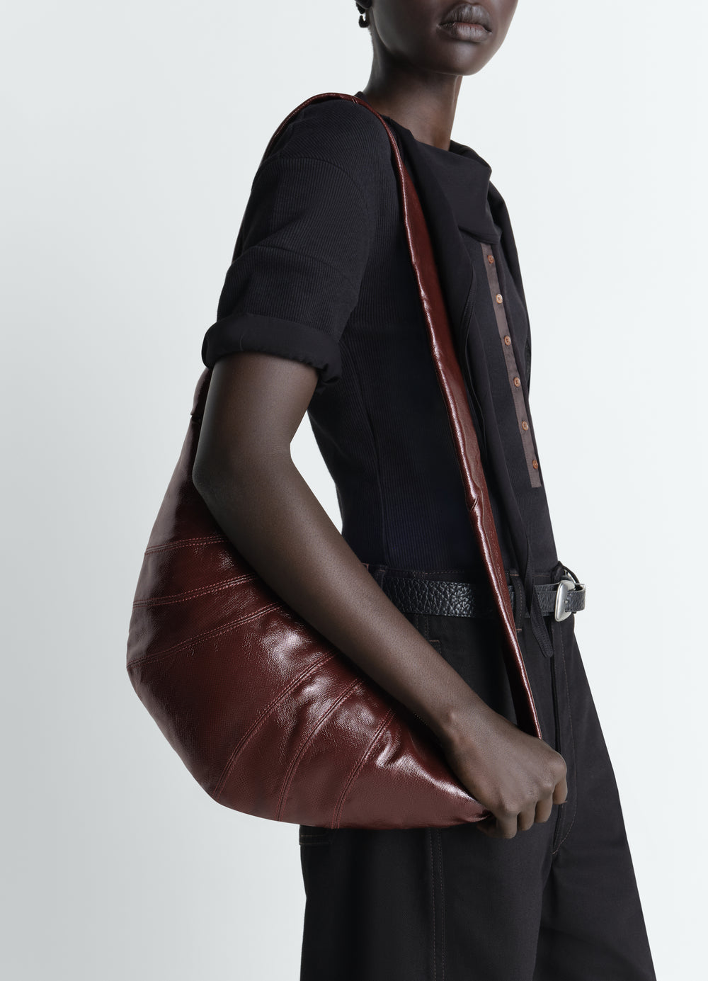 BORSA CROISSANT MEDIA IN COTONE RIVESTITO