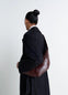 Lemaire Medium Croissant Bag in Brown Coated Cotton Canvas, model shot, Back view Curved shape