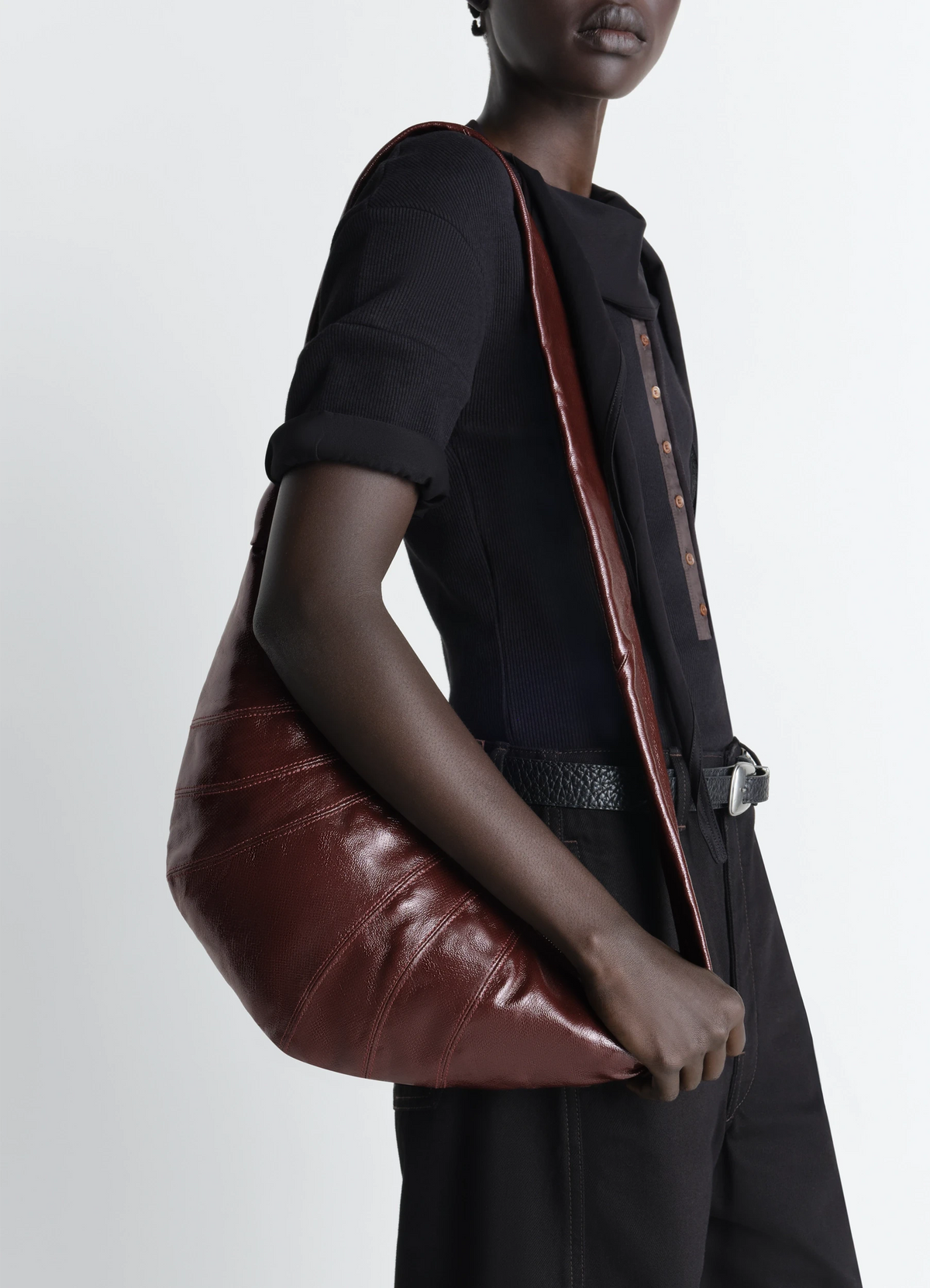 バッグ Lemaire croissant bag medium MEDIUM CROISSANT BAG IN LEATHER - Dark Chocolate - Soft Nappa