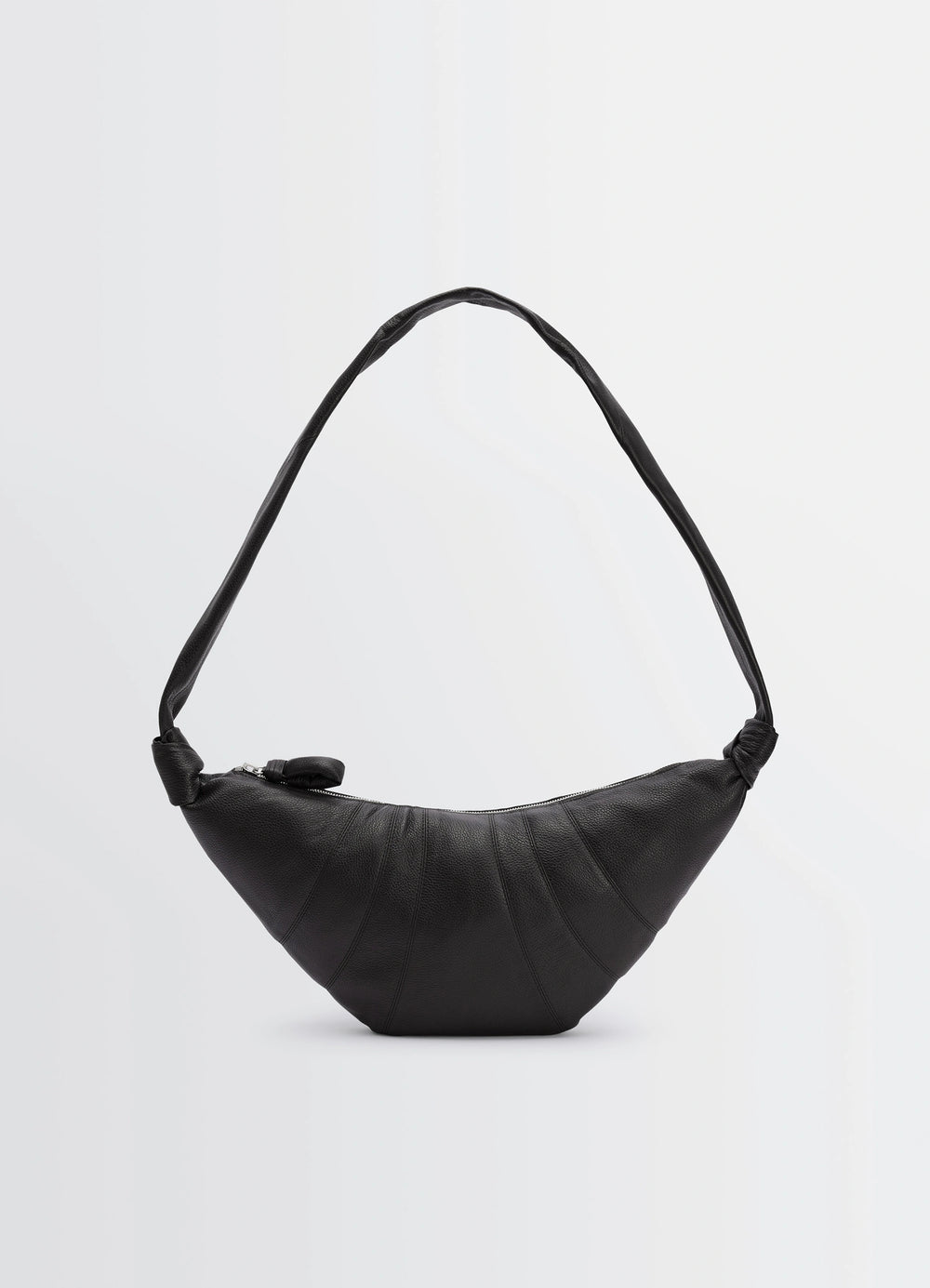 Lemaire Medium Croissant Bag in Grained Leather, product shot, front view pleated texture