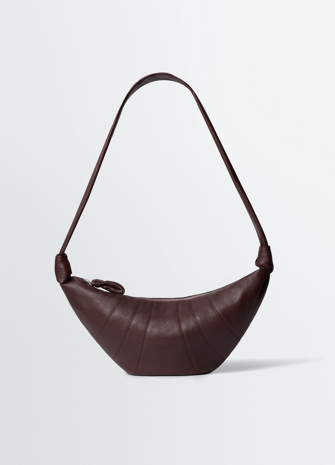 Medium Croissant Bag in Grained Leather, product shot, Side view Topstitched panels