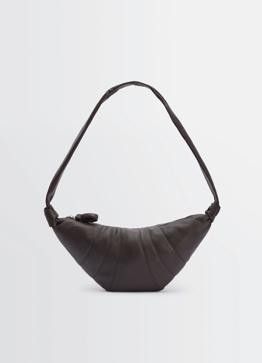 Lemaire Medium Croissant Bag in Grained Leather, product shot, front view arched handle
