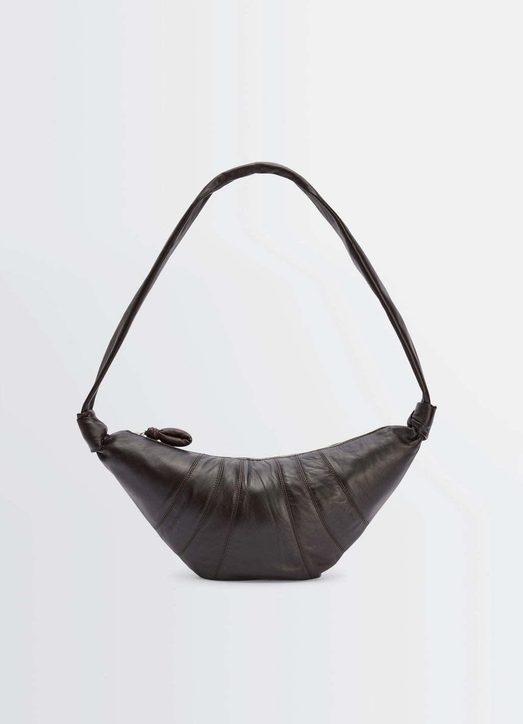 MEDIUM CROISSANT BAG in Nappa lamb leather, product shot, front view curved structure