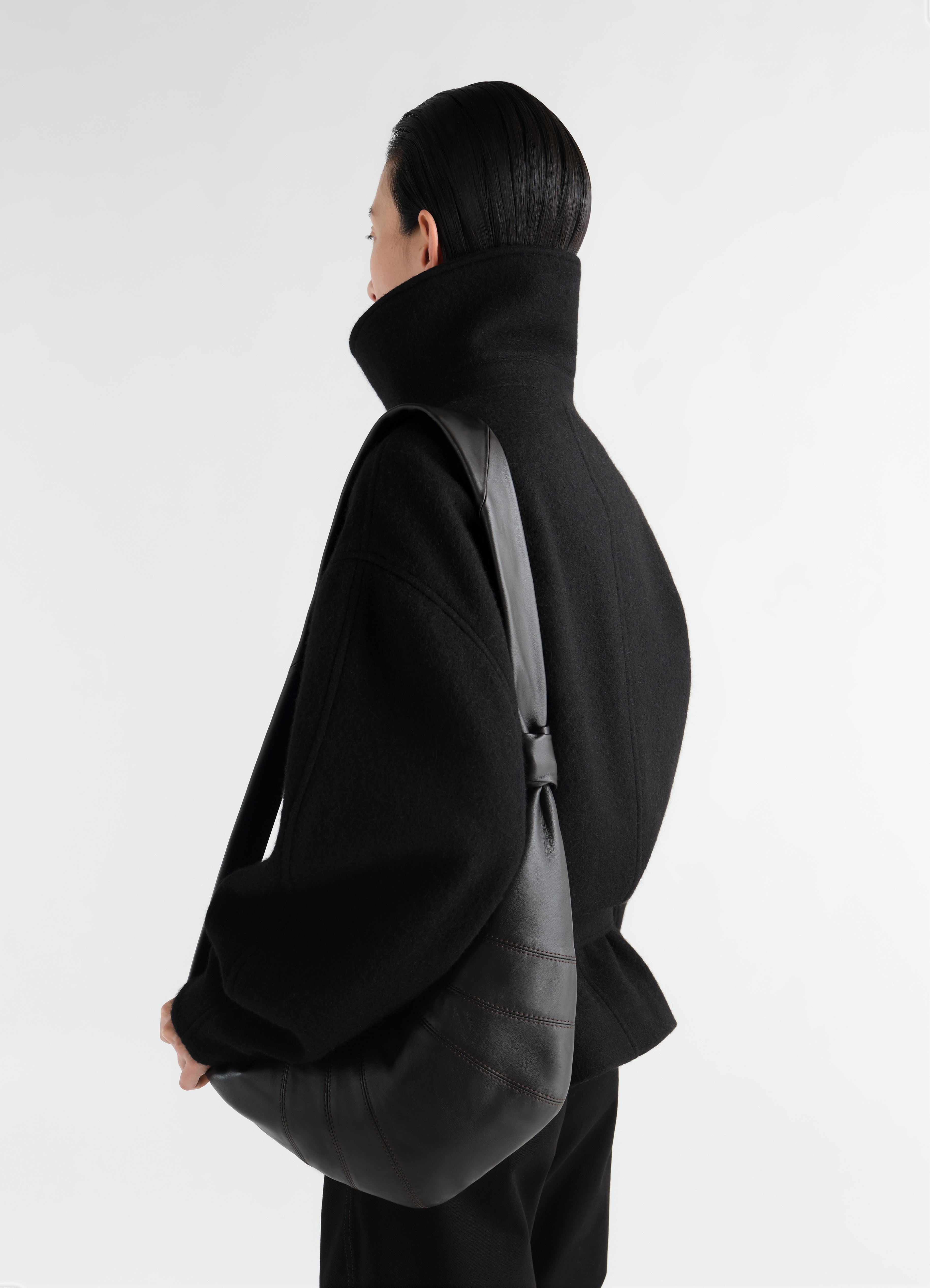 MEDIUM CROISSANT BAG IN SOFT NAPPA LEATHER - Dark Chocolate - Soft
