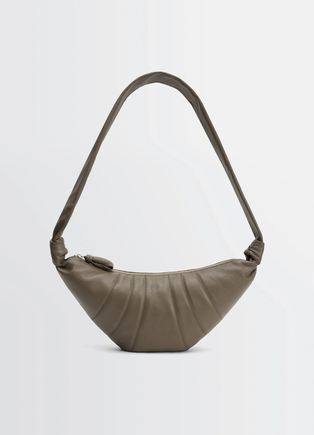 Medium Croissant Bag in Grained Leather, product shot, side view elevated seam details