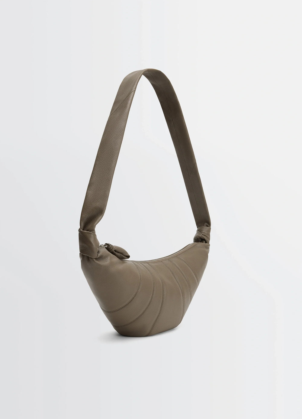 Medium Croissant Bag in Grained Leather, product shot, three-quarter view arched strap design