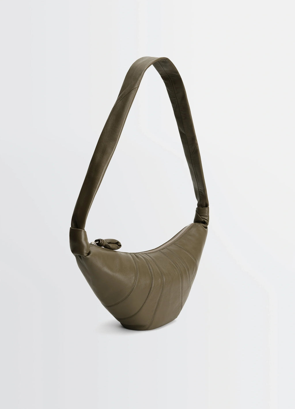 Lemaire Medium Croissant Bag in Nappa Lamb Leather, product shot, back view curved strap detail