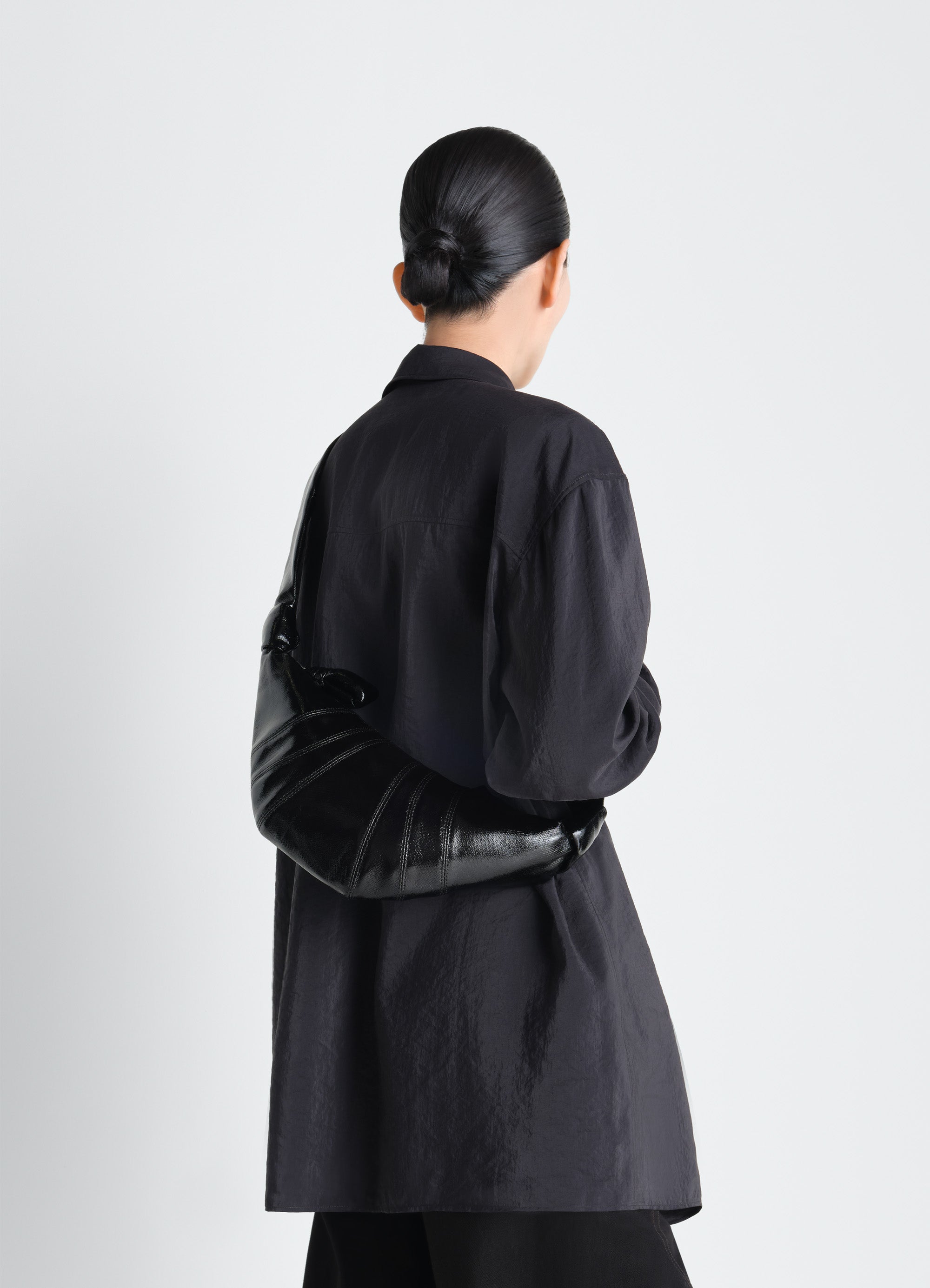SMALL CROISSANT BAG IN COATED COTTON - Black - Coated Cotton
