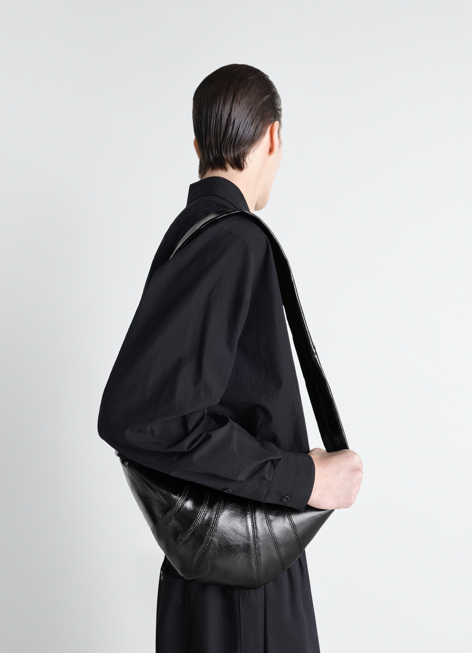 SMALL CROISSANT BAG IN COATED COTTON - Black - Coated Cotton
