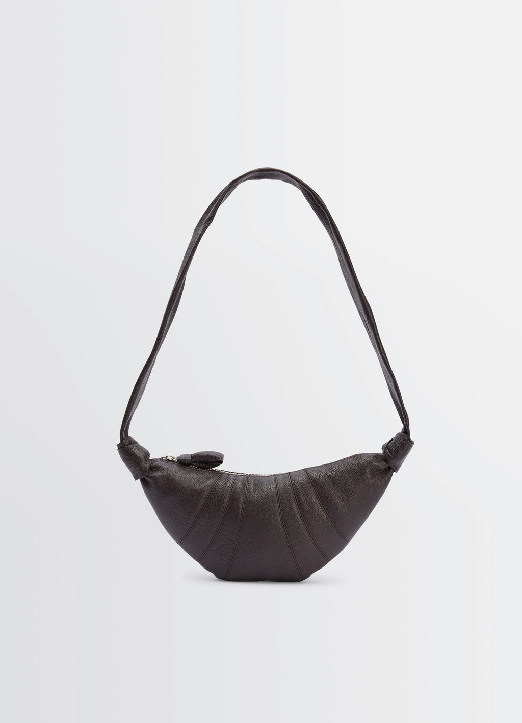 Lemaire Small Croissant Bag in Grained Leather, product shot, front view pleated design