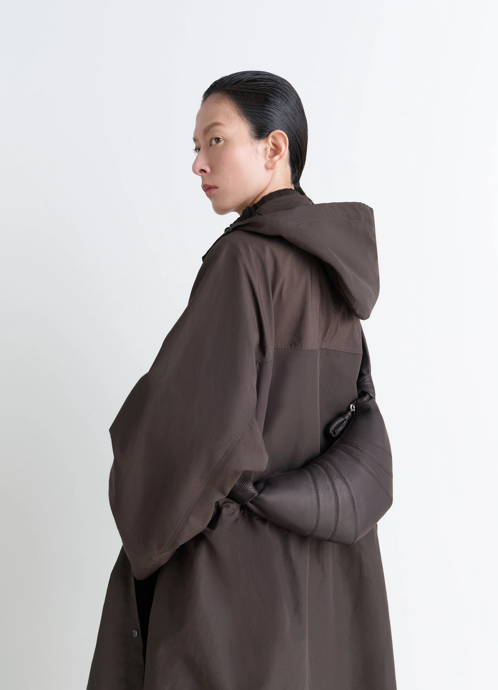 Lemaire Small Croissant Bag in Grained Leather, model shot, Back view Textured look