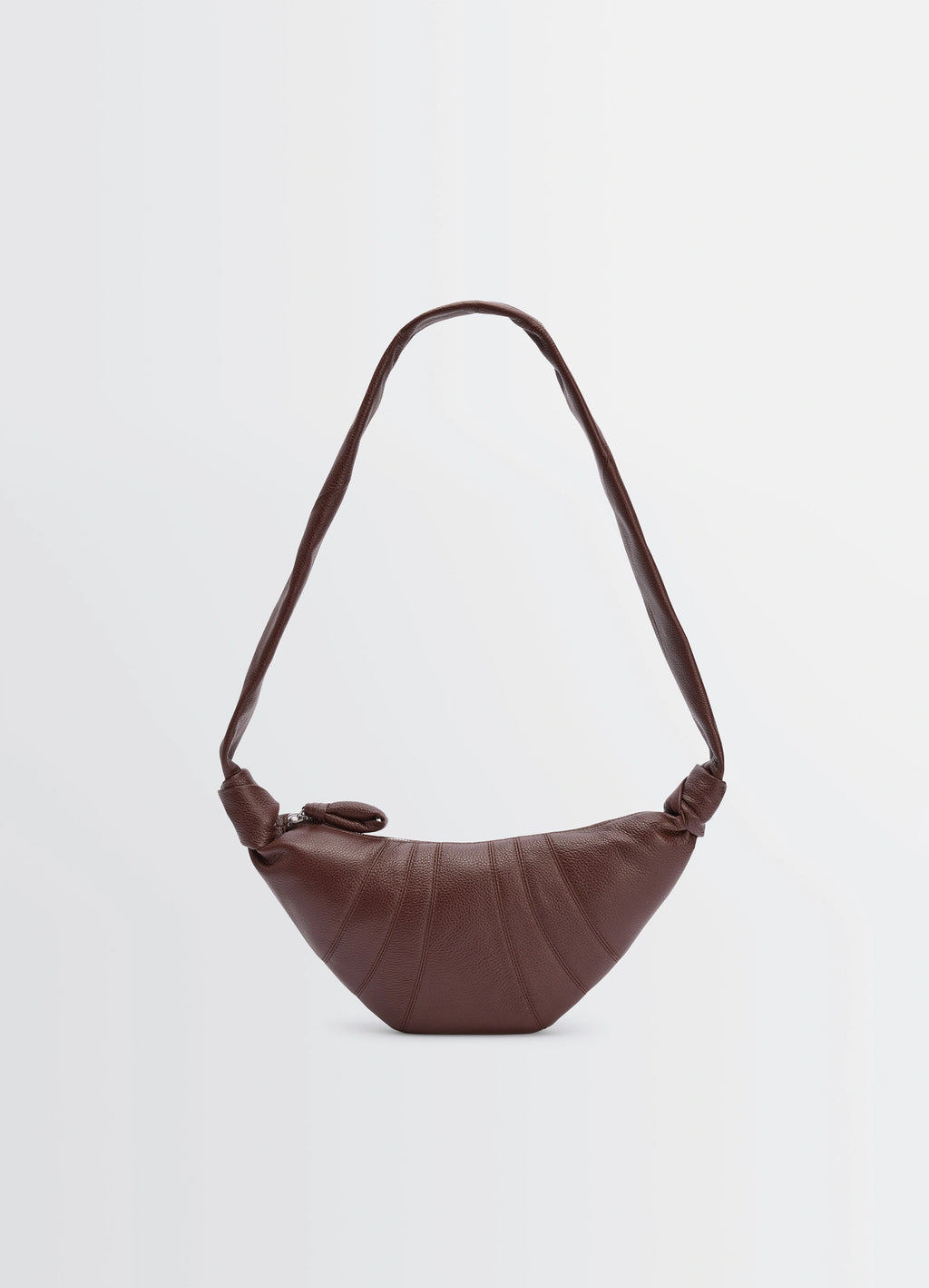 Lemaire Small Croissant Bag in Grained Leather, product shot, front view textured strap detail