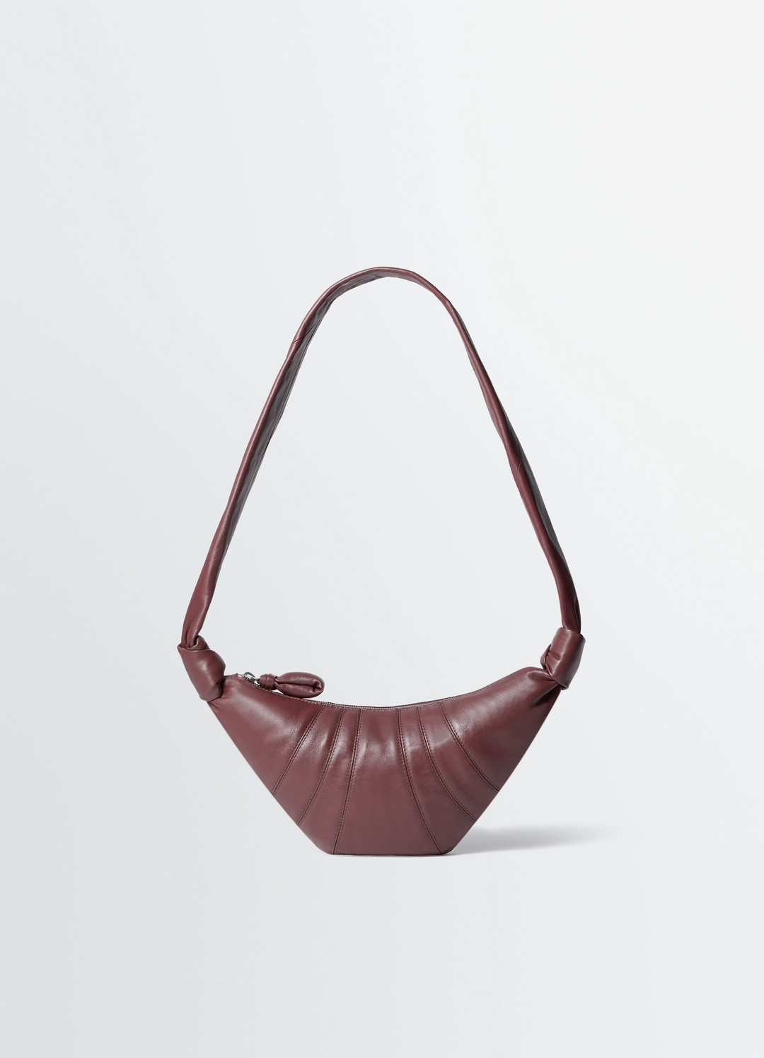 Small Croissant Bag in Leather Nappa Lambskin, product shot, Front view Half-moon shape