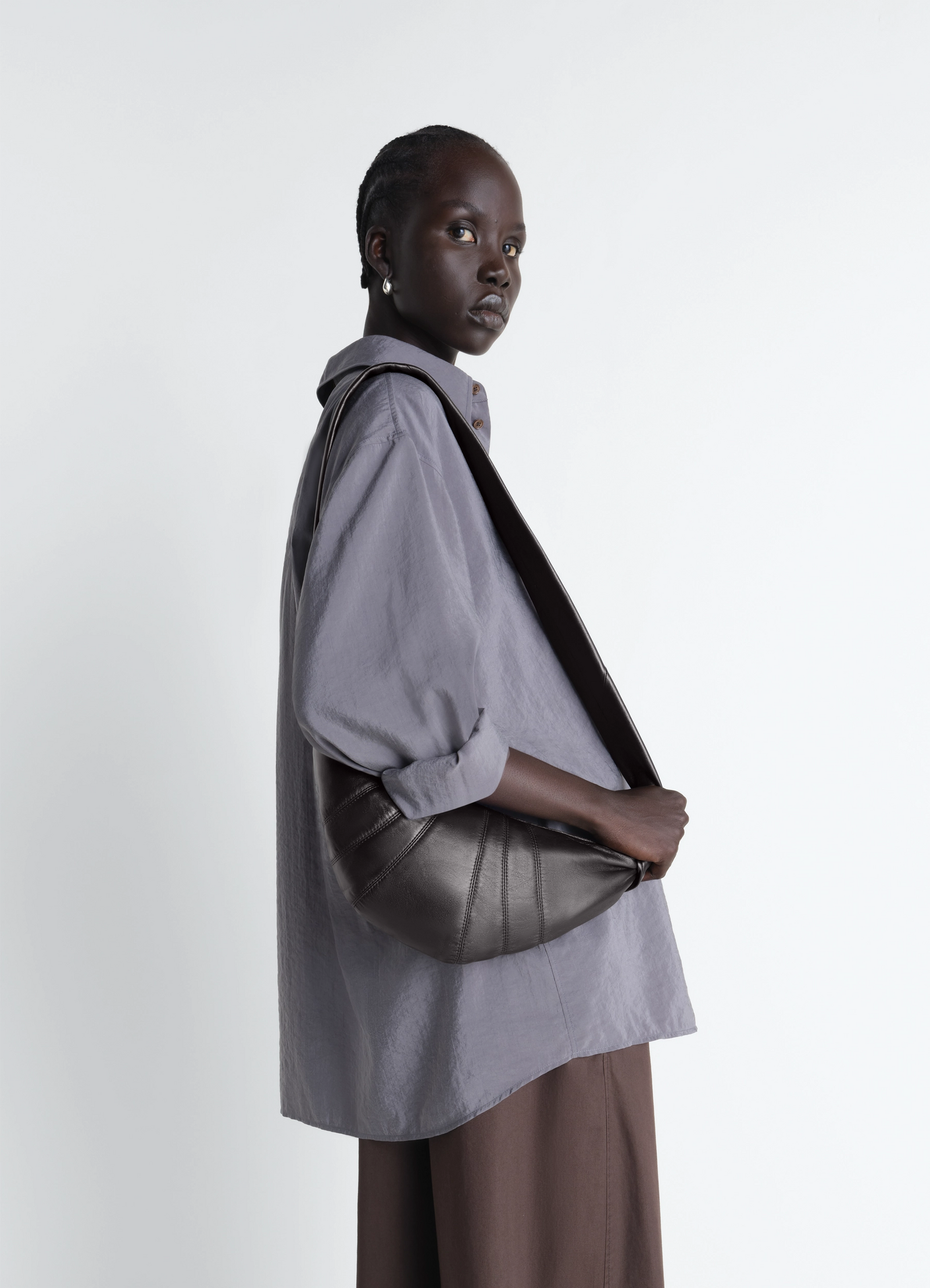 SMALL CROISSANT BAG IN LEATHER - Dark Chocolate - Soft Nappa SMALL CROISSANT BAG IN LEATHER - Dark Chocolate - Soft Nappa