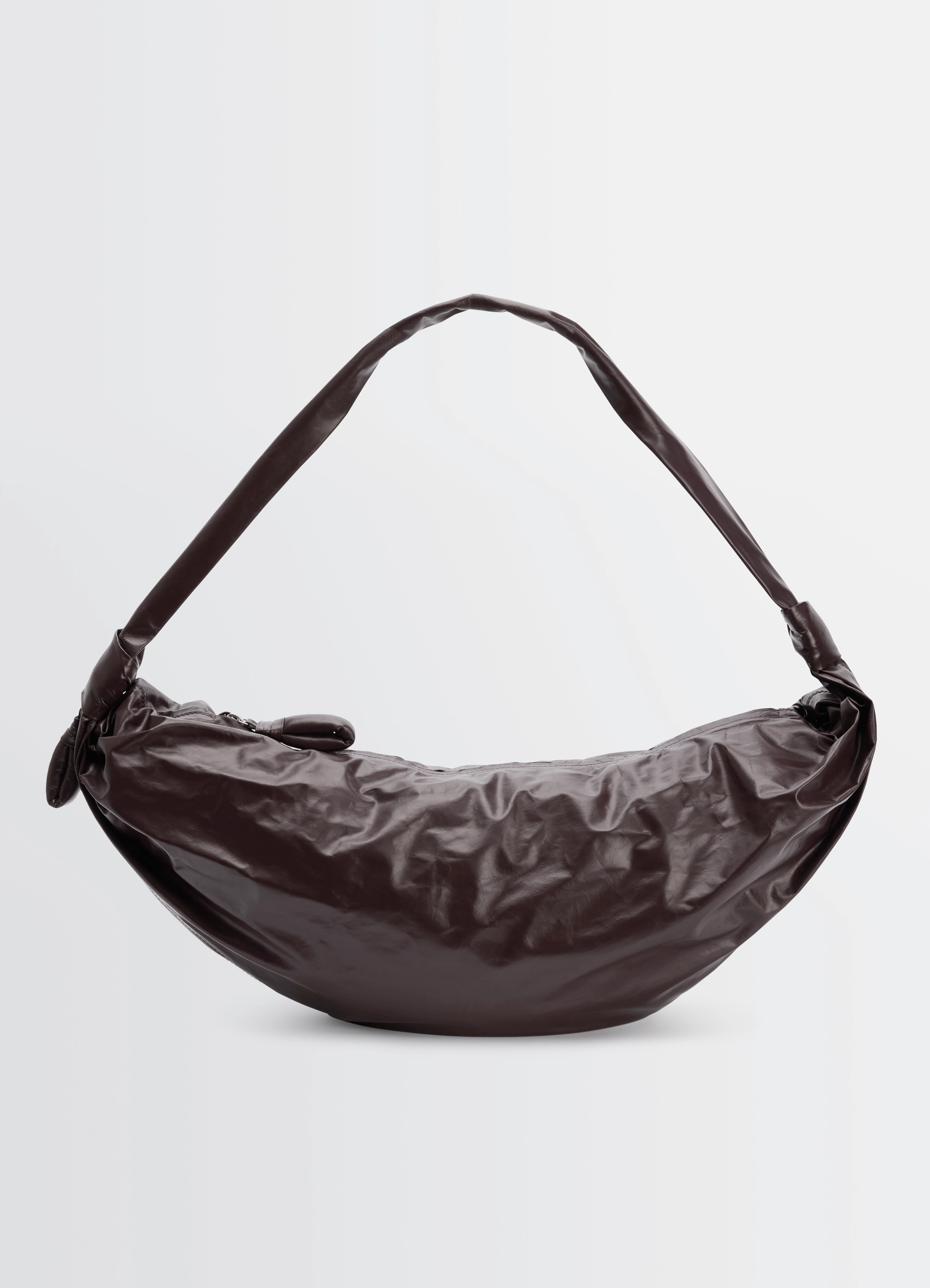 LARGE SOFT CROISSANT BAG IN PAPER LEATHER - Dark Chocolate - Paper