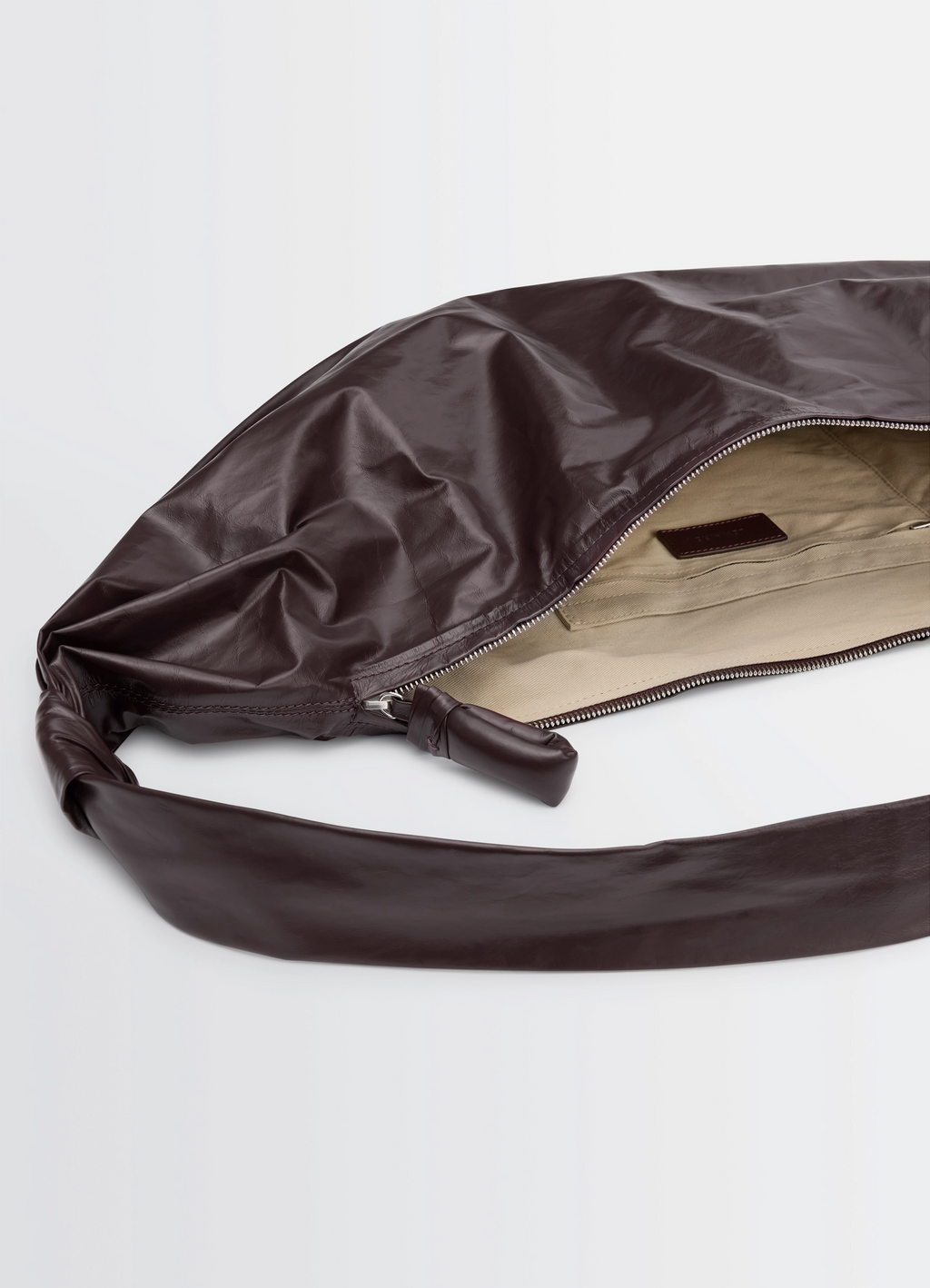 LARGE SOFT CROISSANT BAG IN PAPER LEATHER - Dark Chocolate - Paper