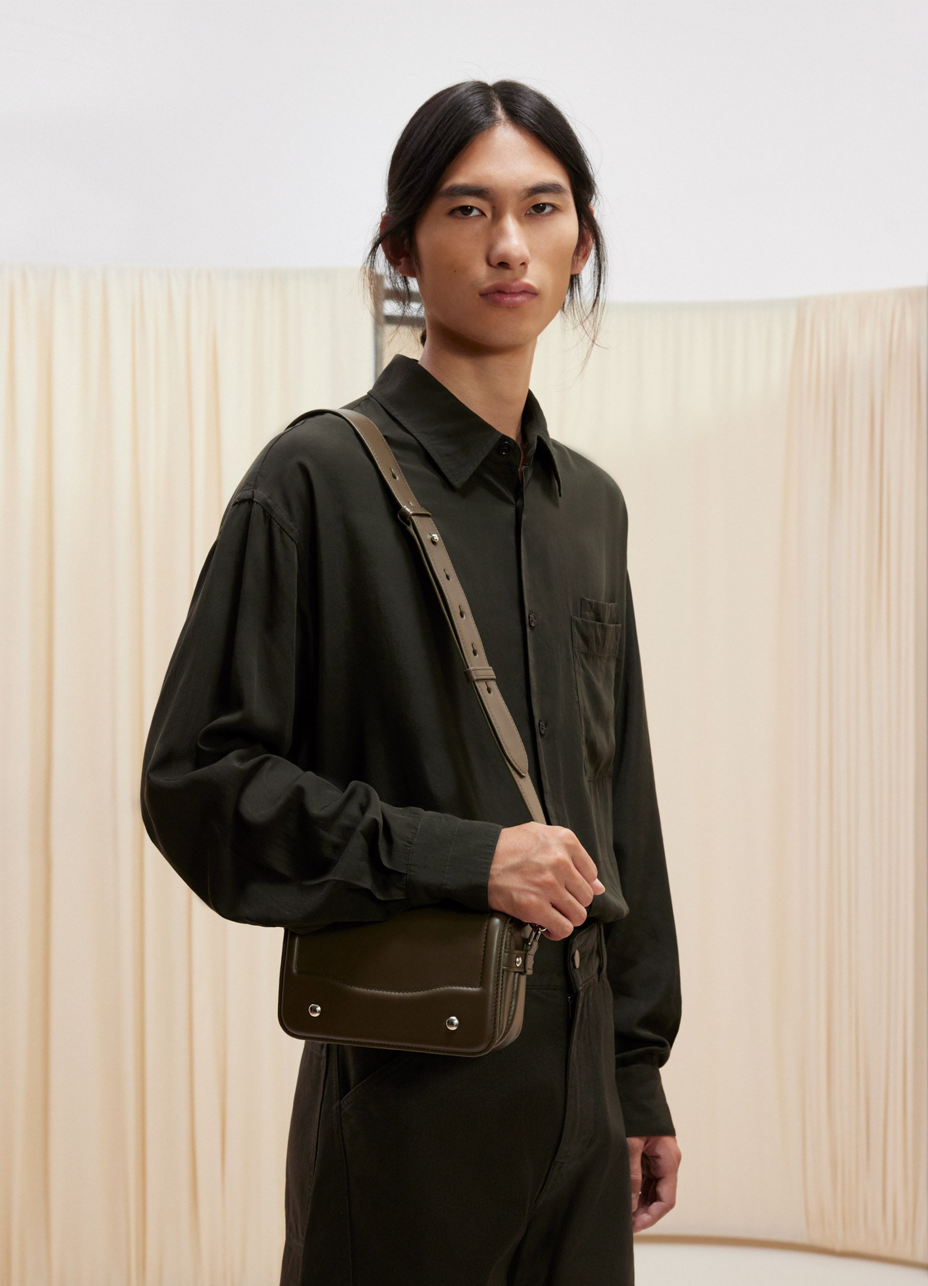 Khaki Moss Ransel Mini Satchel in Glossy Leather | LEMAIRE