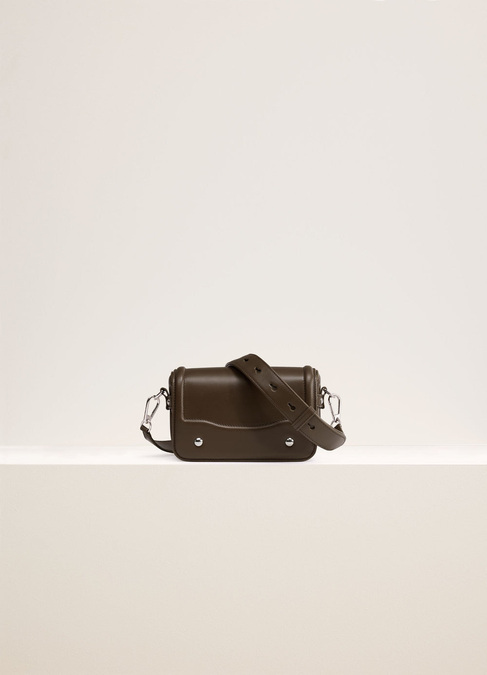 Lemaire Ransel Mini Satchel in Glossy Vegetable-Tanned Leather, product shot, Front View Rectangular Body with Flap