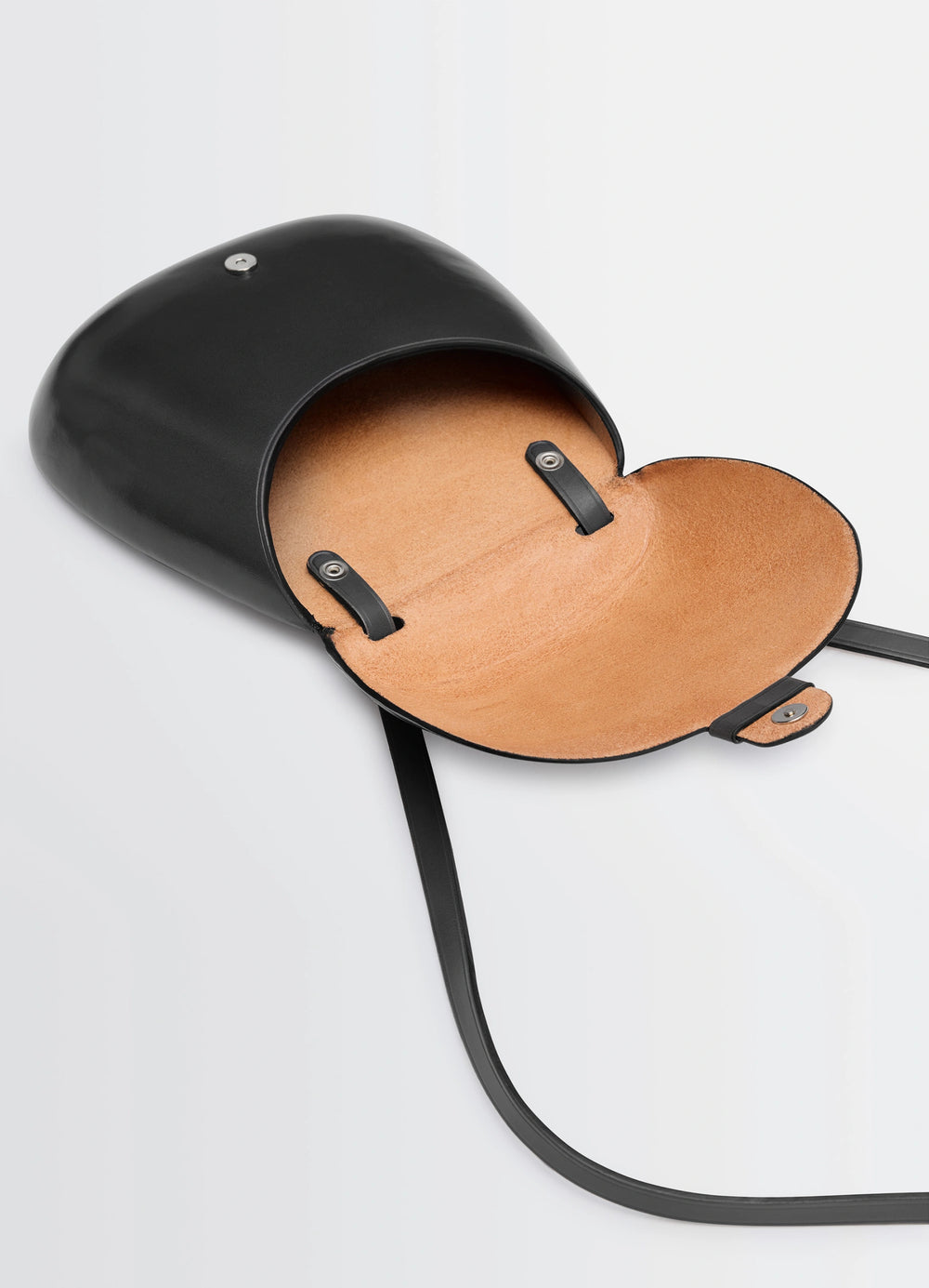 Il Bussetto for Lemaire Small Cartr in Patinated Vegetable-Tanned Leather, product shot, top open view exposed interior