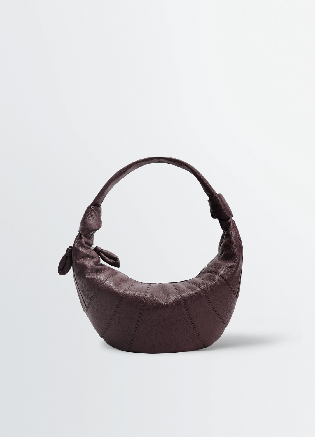 Fortune Croissant Bag in Leather, product shot, Side view Half-moon shape, knotted elements