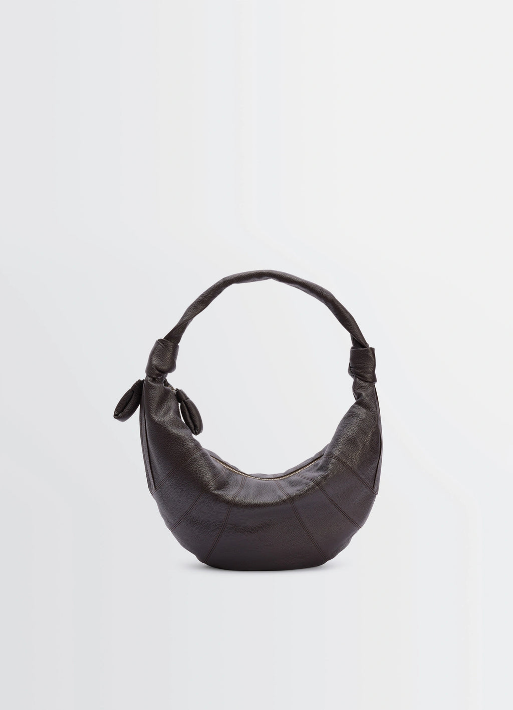 Fortune Croissant Bag in Grained Leather, product shot, front view structured handle