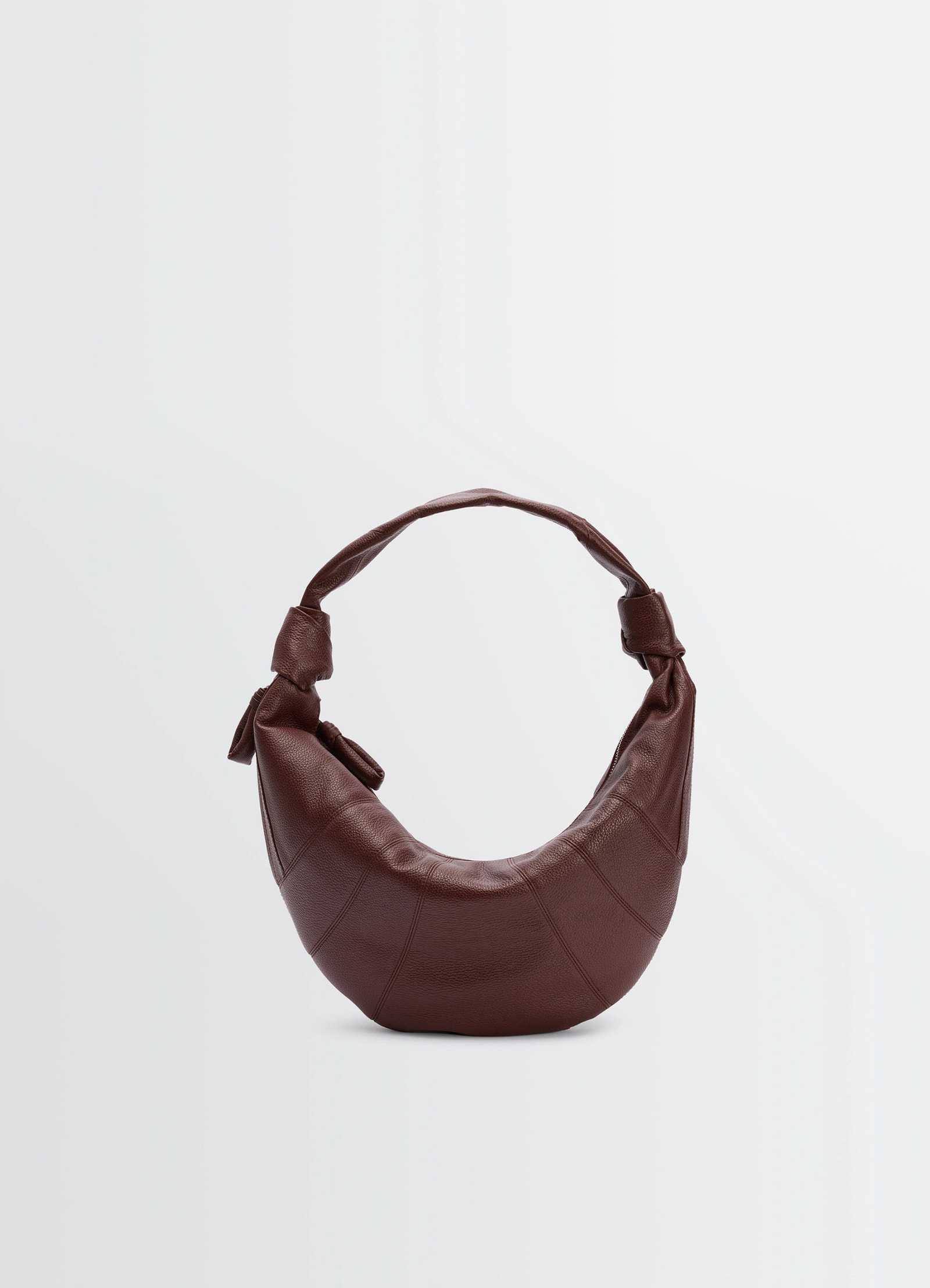 Fortune croissant bag in grained leather, product shot, front view arched shape