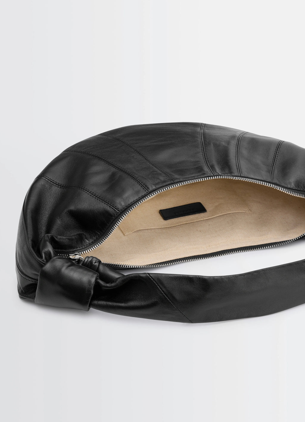 Fortune Croissant Bag in Soft Nappa Lambskin, product shot, top view zippered opening