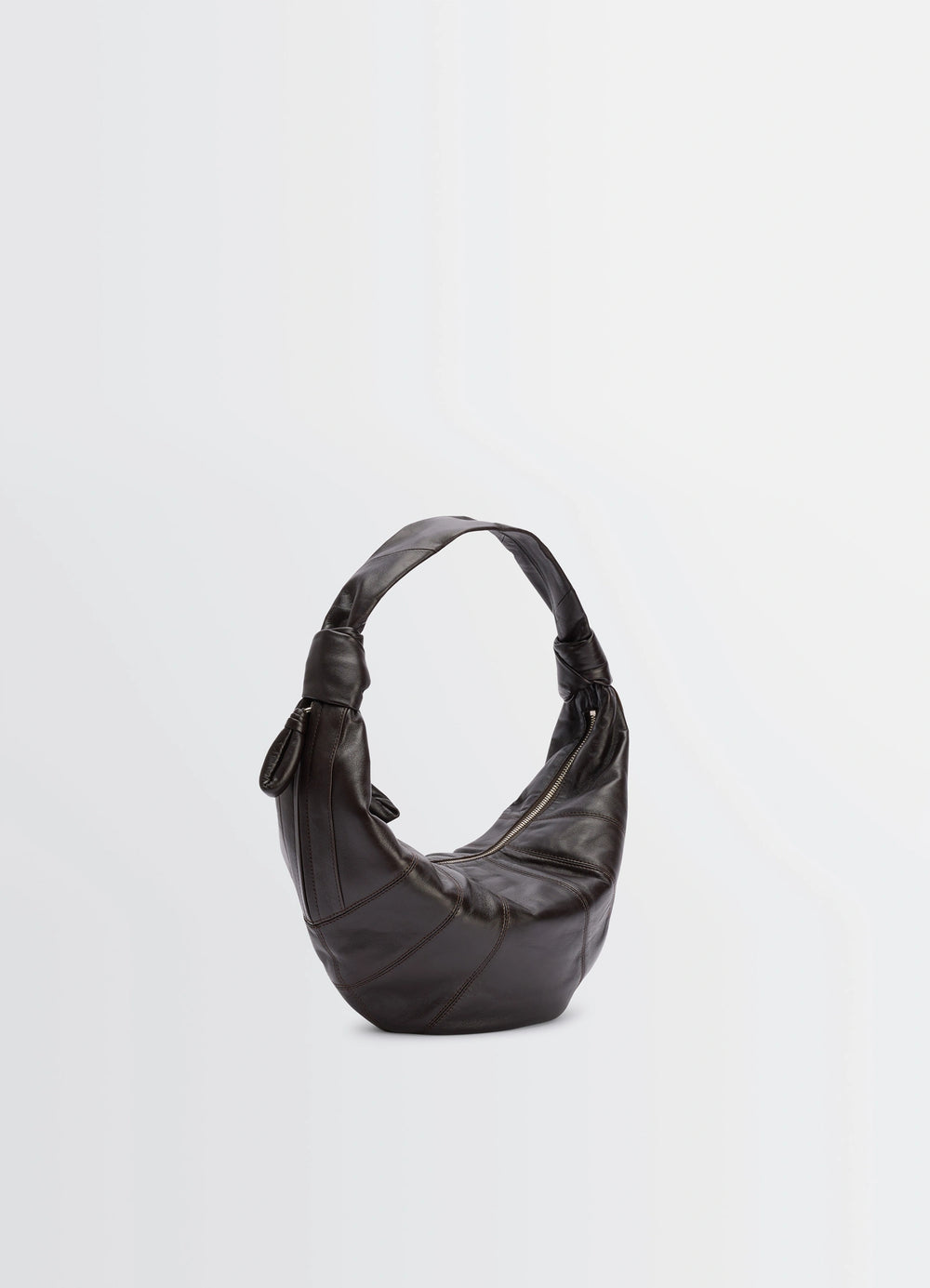 Fortune Croissant Bag in Soft Nappa Lambskin, product shot, three-quarter view curved zip closure