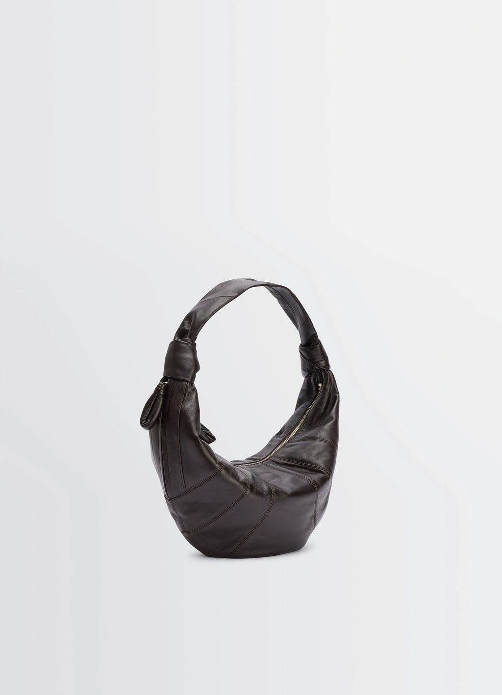 Fortune Croissant Bag in Soft Nappa Lambskin, product shot, three-quarter view curved zip closure