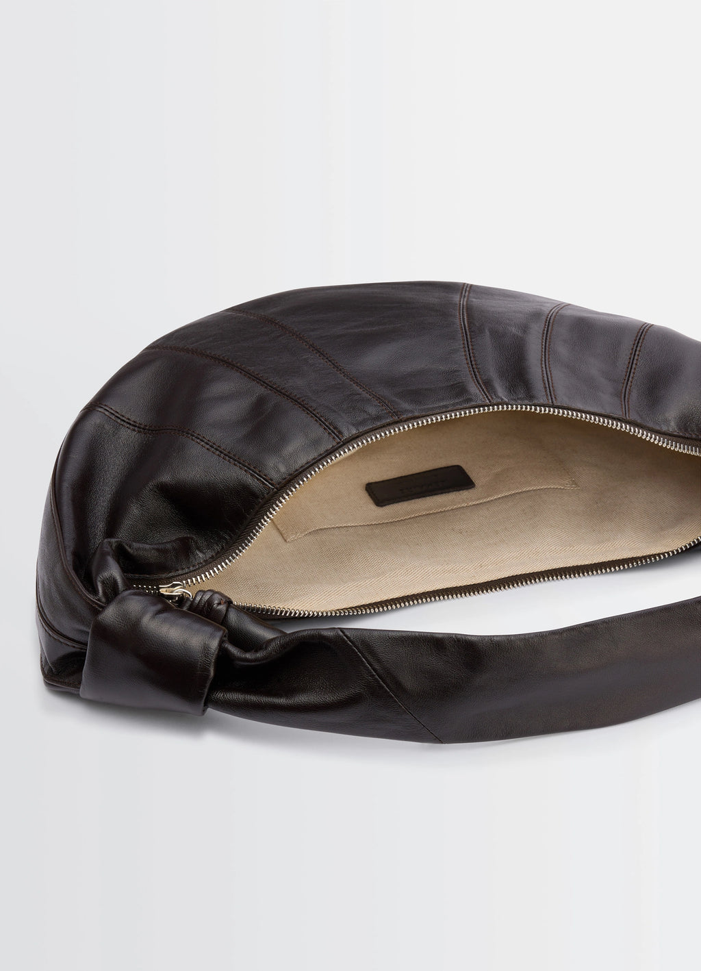 Fortune Croissant Bag in Soft Nappa Lambskin, product shot, top interior view inner pocket detail