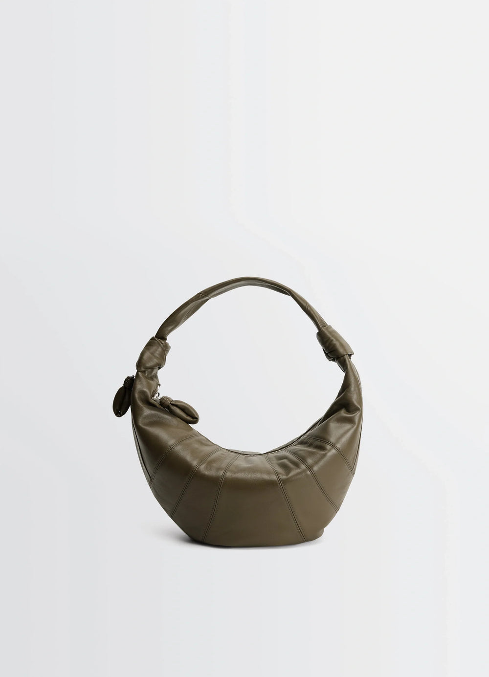 Fortune Croissant Bag in Nappa Lambskin Leather, product shot, front view padded handle detail