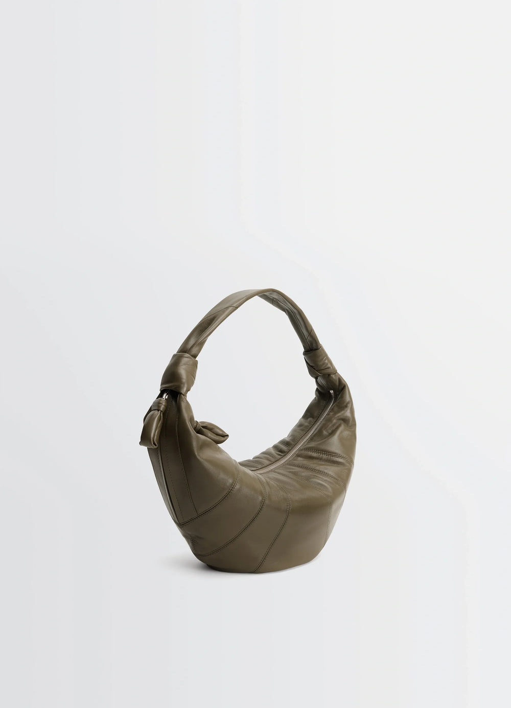 Fortune Croissant Bag in Nappa Lambskin Leather, product shot, back angle knot handle detail