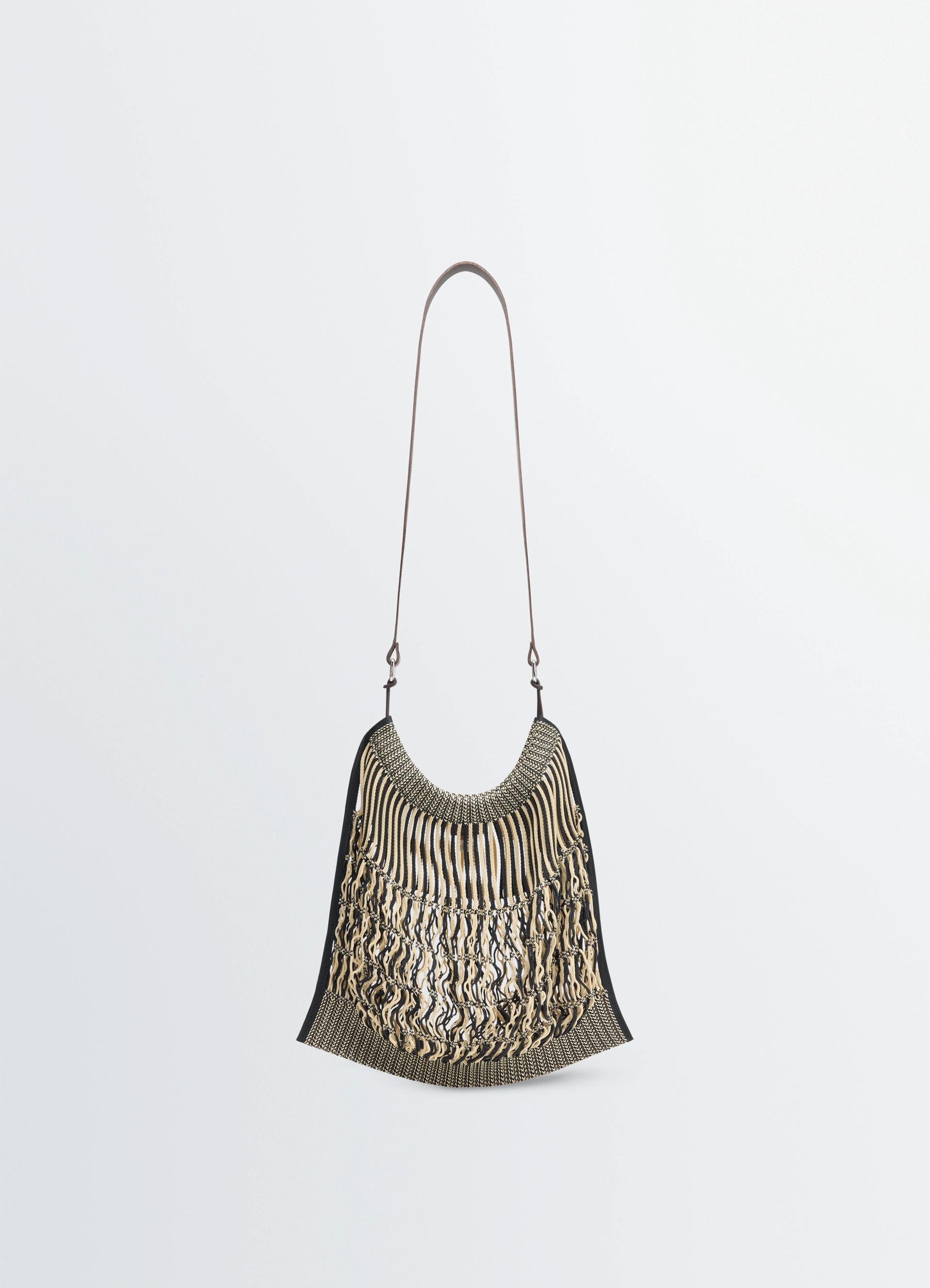 LARGE CROSSBODY FILT NET SHOPPING BAG - Chevron Light Beige / Bla