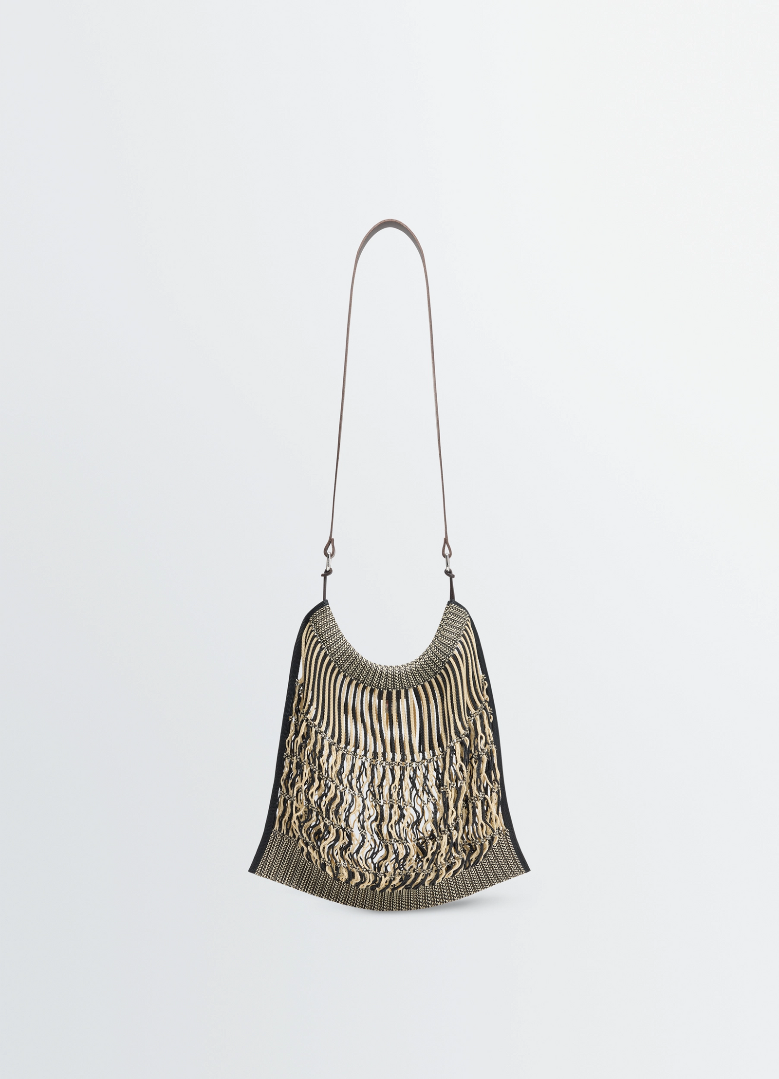 Lemaire large crossbody filt net sh in nylon mesh and vegetable-tanned lea, product shot, front view elegant net pattern