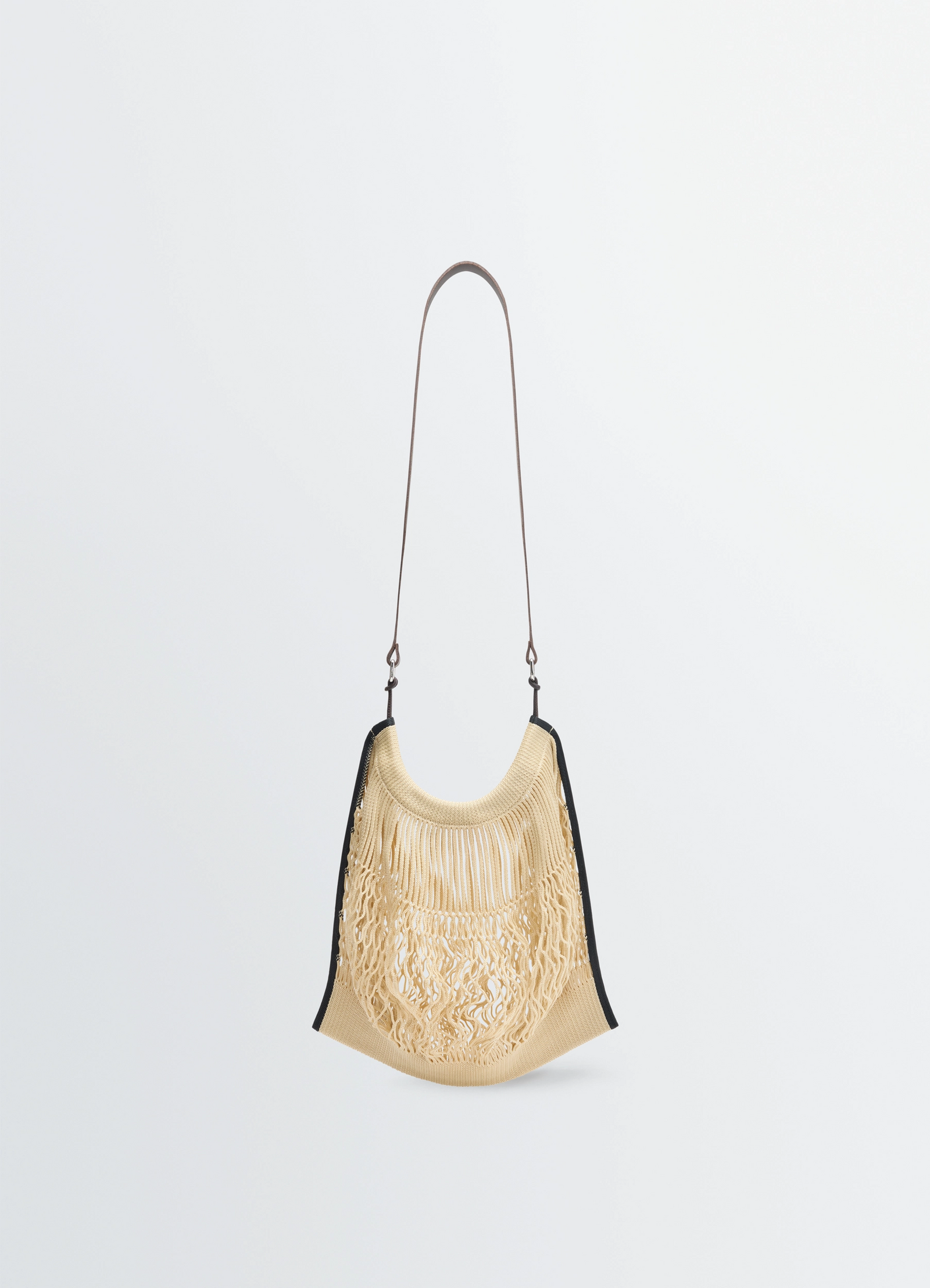 Large crossbody filt net shopping b in nylon mesh and leather, product shot, front view crossbody, net design