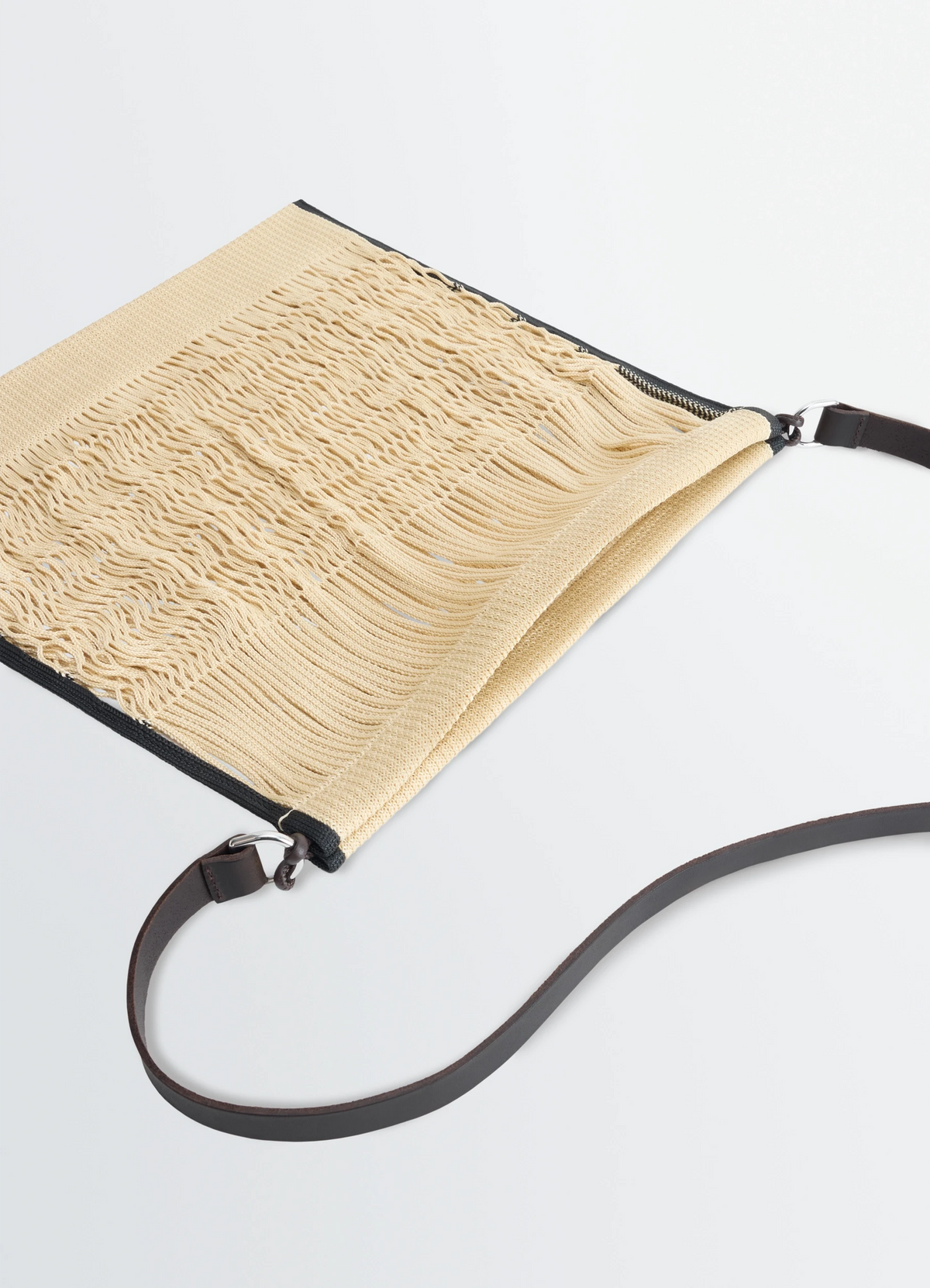 LARGE CROSSBODY FILT NET SHOPPING BAG - Light Beige / Black