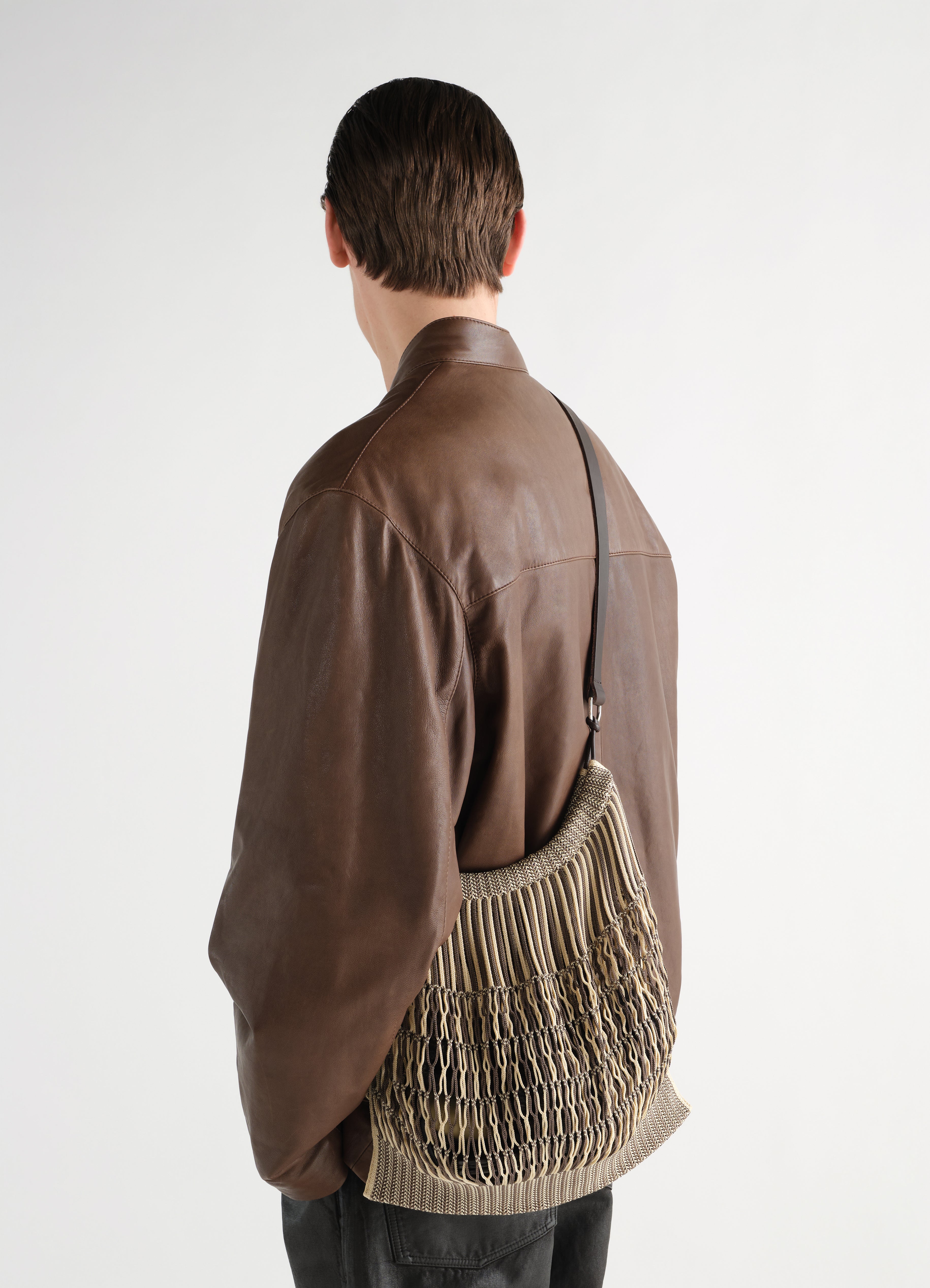 LARGE CROSSBODY FILT NET SHOPPING BAG - Light Beige/Marron Glace